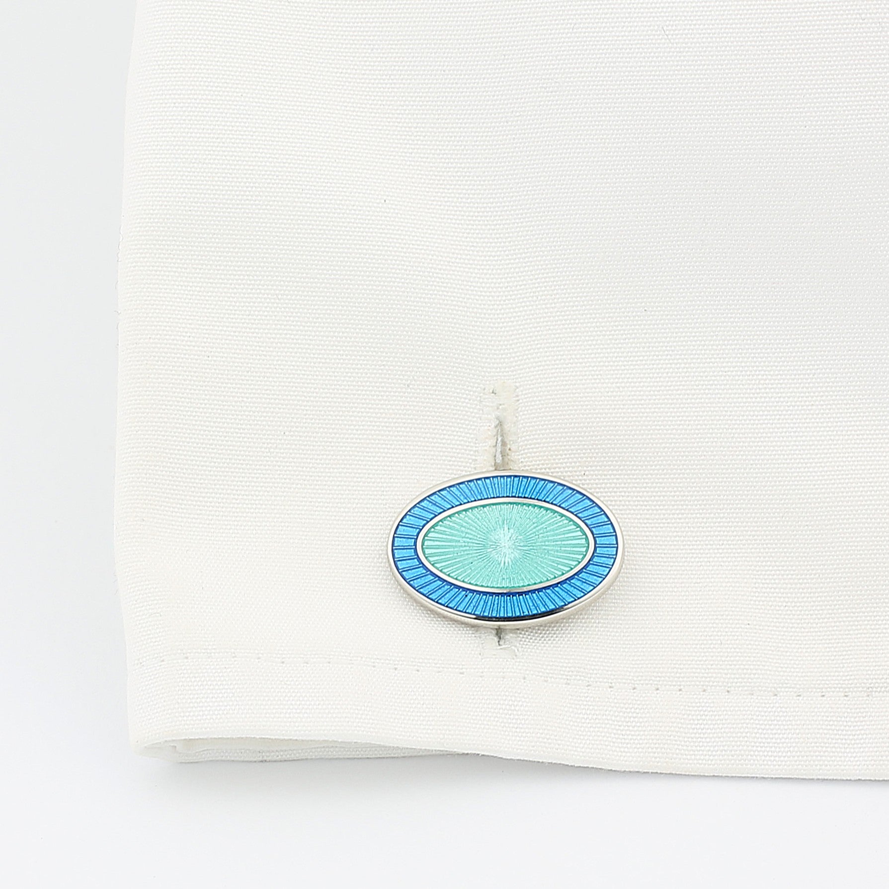 double oval pale blue/aquamarine sterling silver cufflinks - cuff