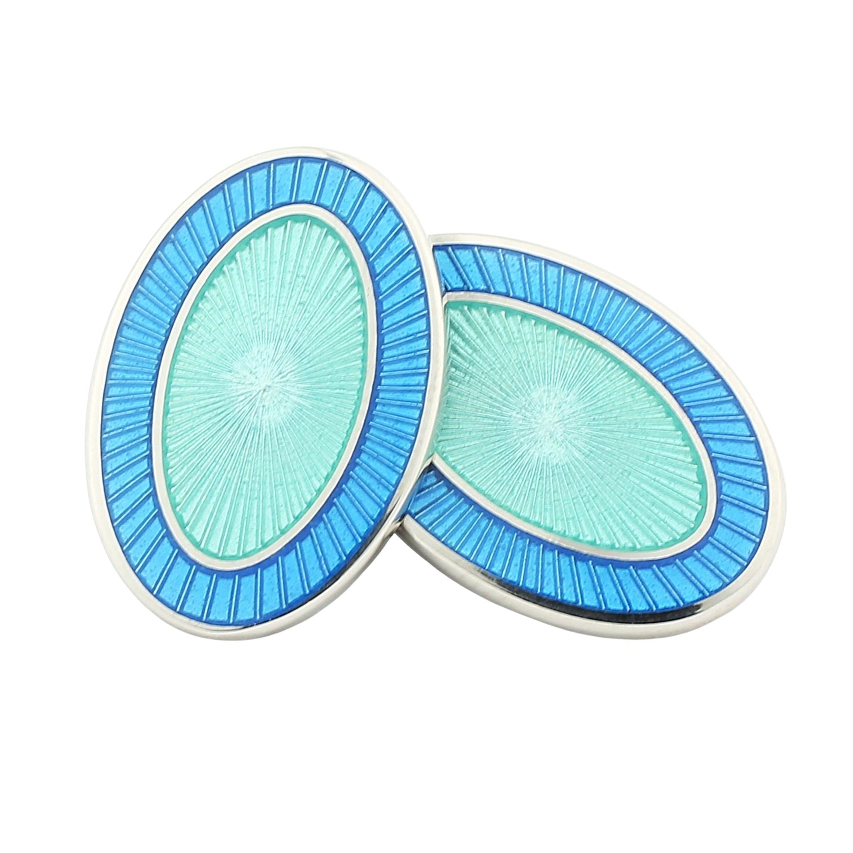 double oval pale blue/aquamarine sterling silver cufflinks - main