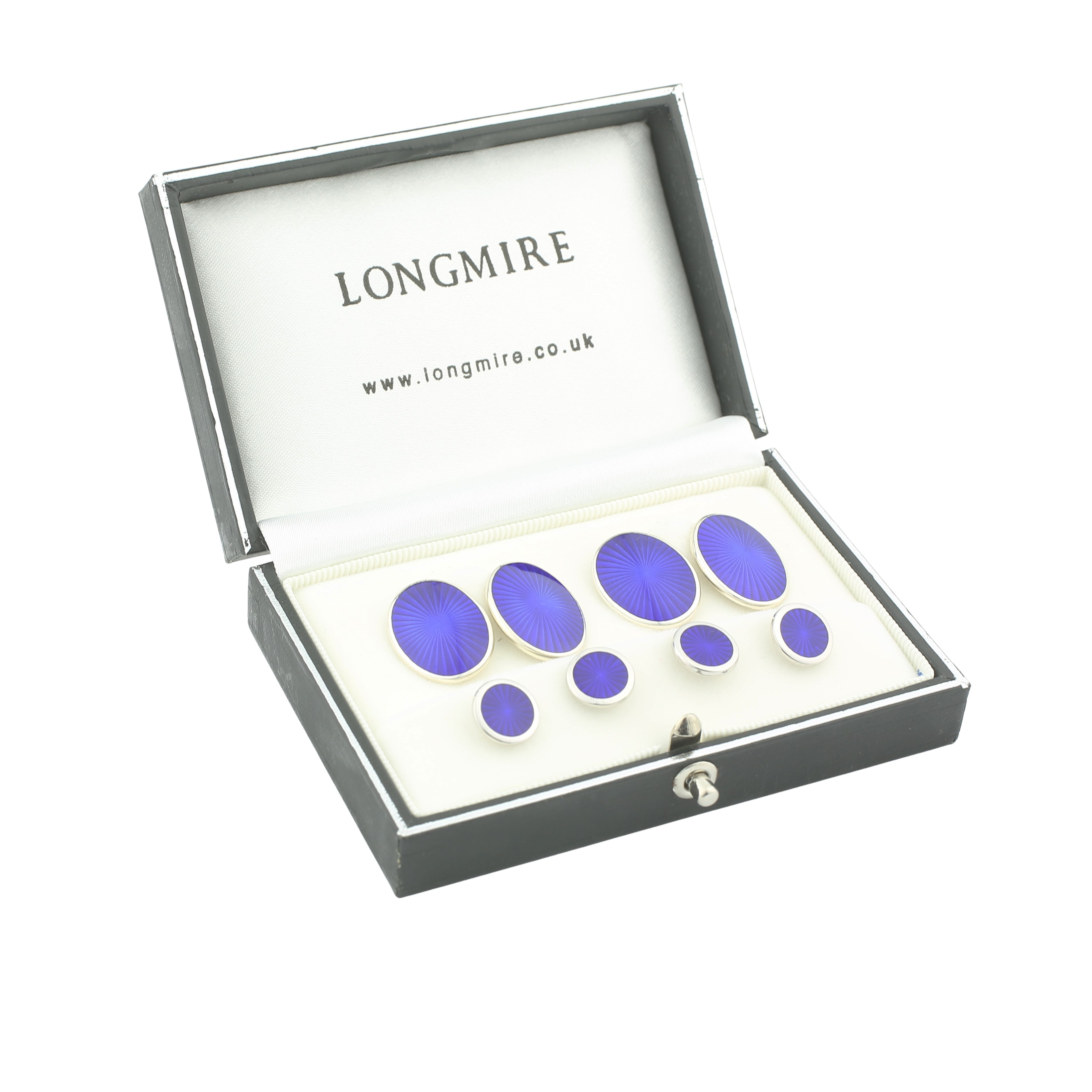 STARBURST BLUE ENAMEL sterling silver DRESS SET - boxed