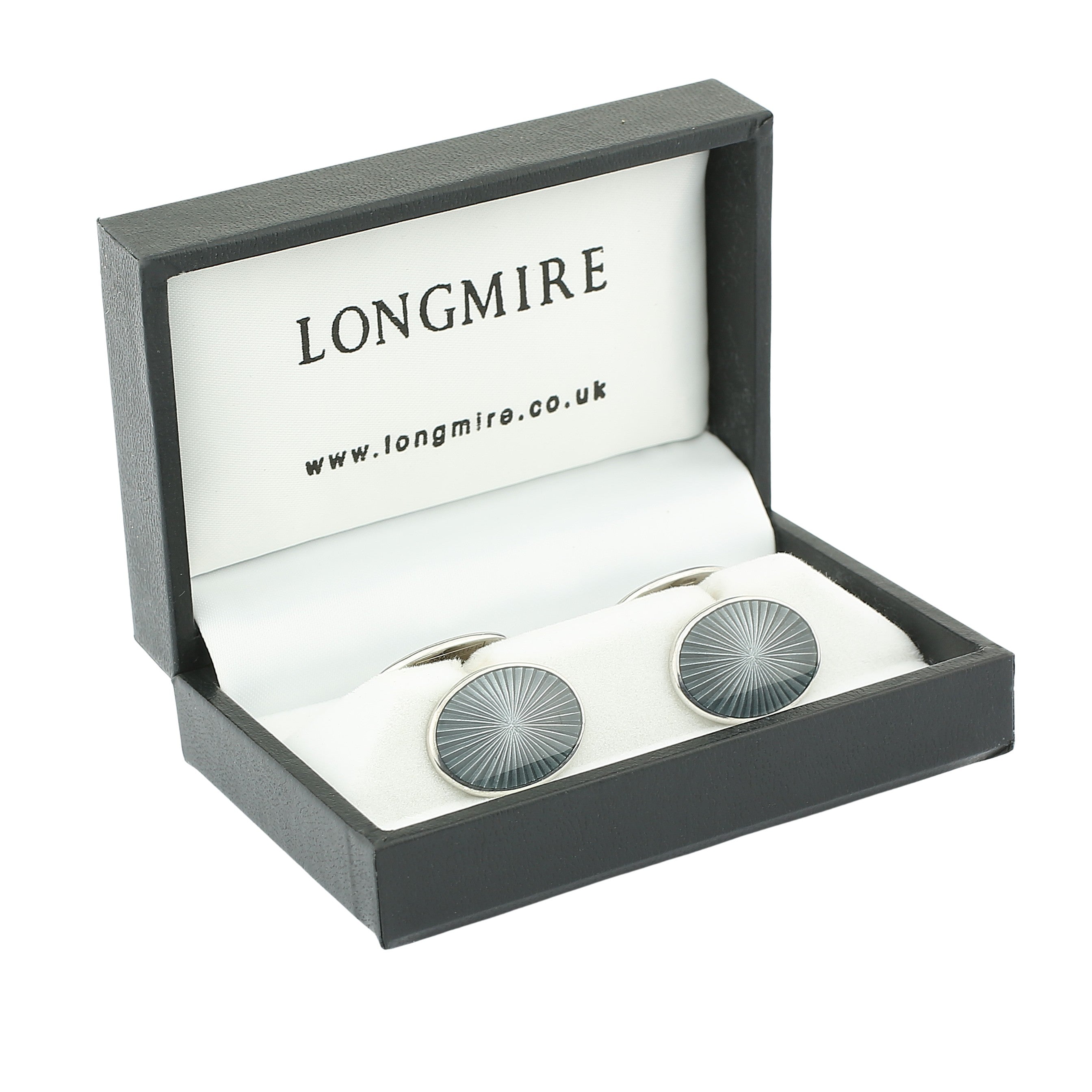 STARBURST GREY ENAMEL sterling silver CUFFLINKS - boxed