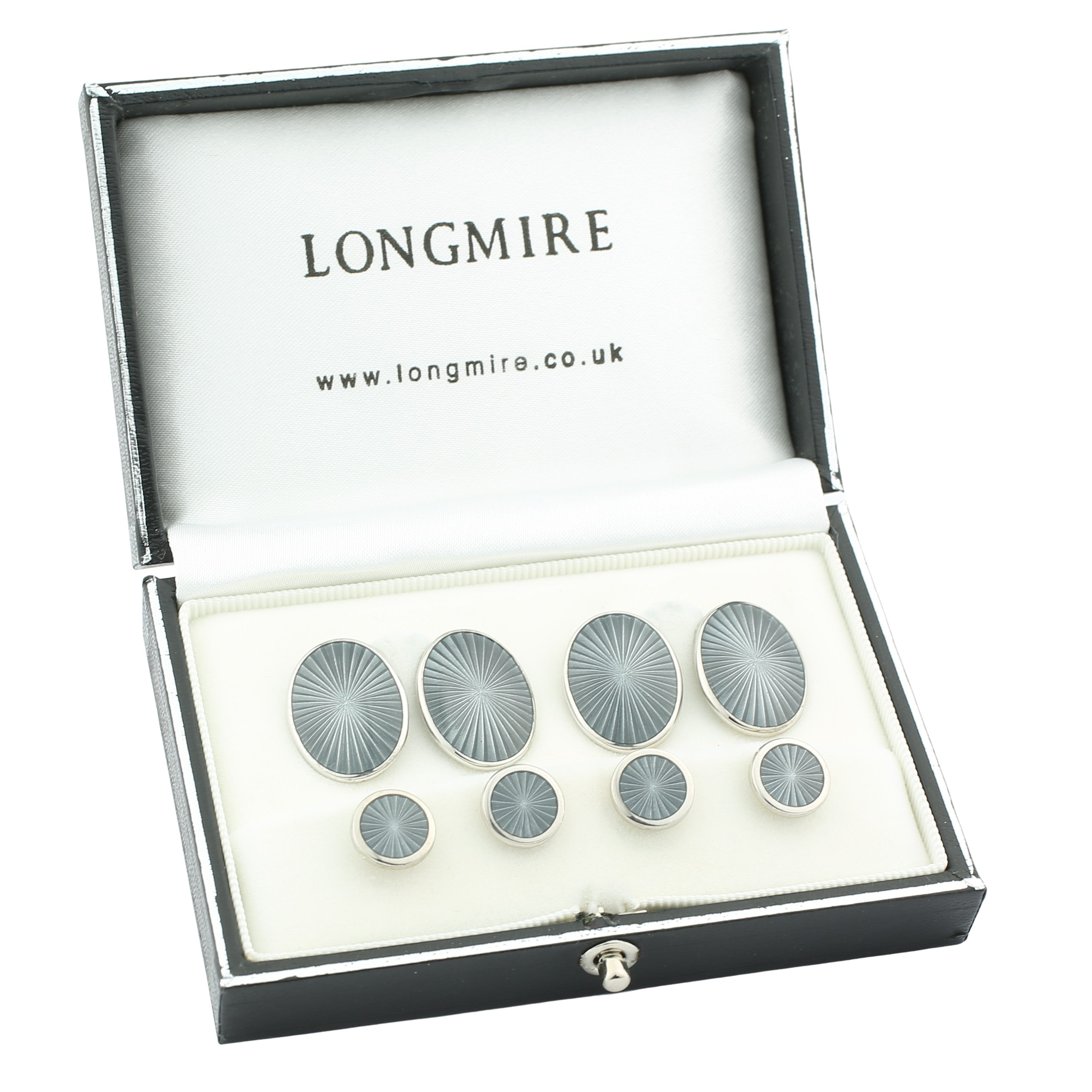 STARBURST GREY ENAMEL sterling silver DRESS SET - boxed