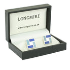 "PARQUET tile" shades of blue ENAMELLED sterling silver CUFFLINKS - boxed