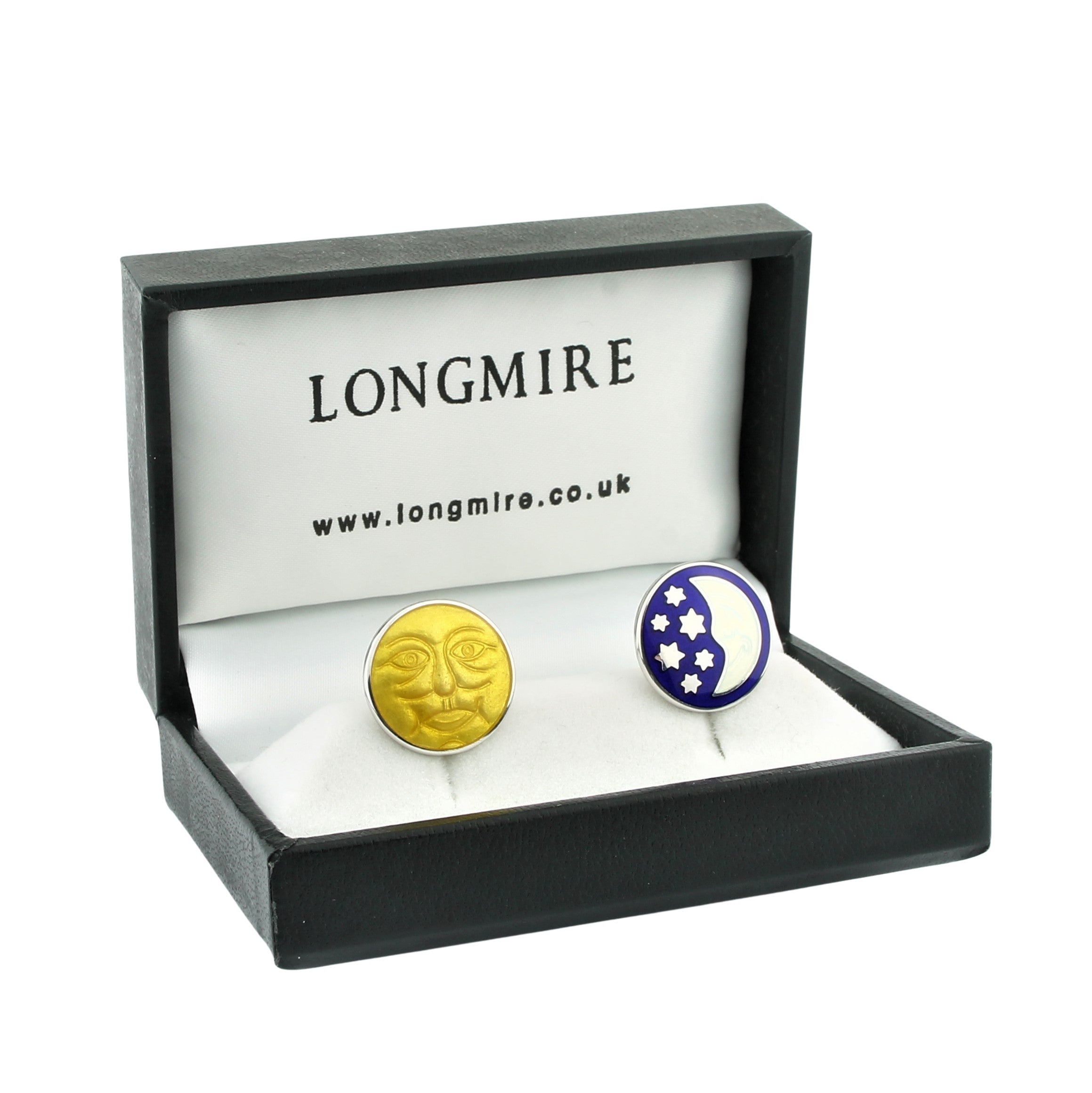 SUN & MOON enamel sterling silver CUFFLINKS - boxed