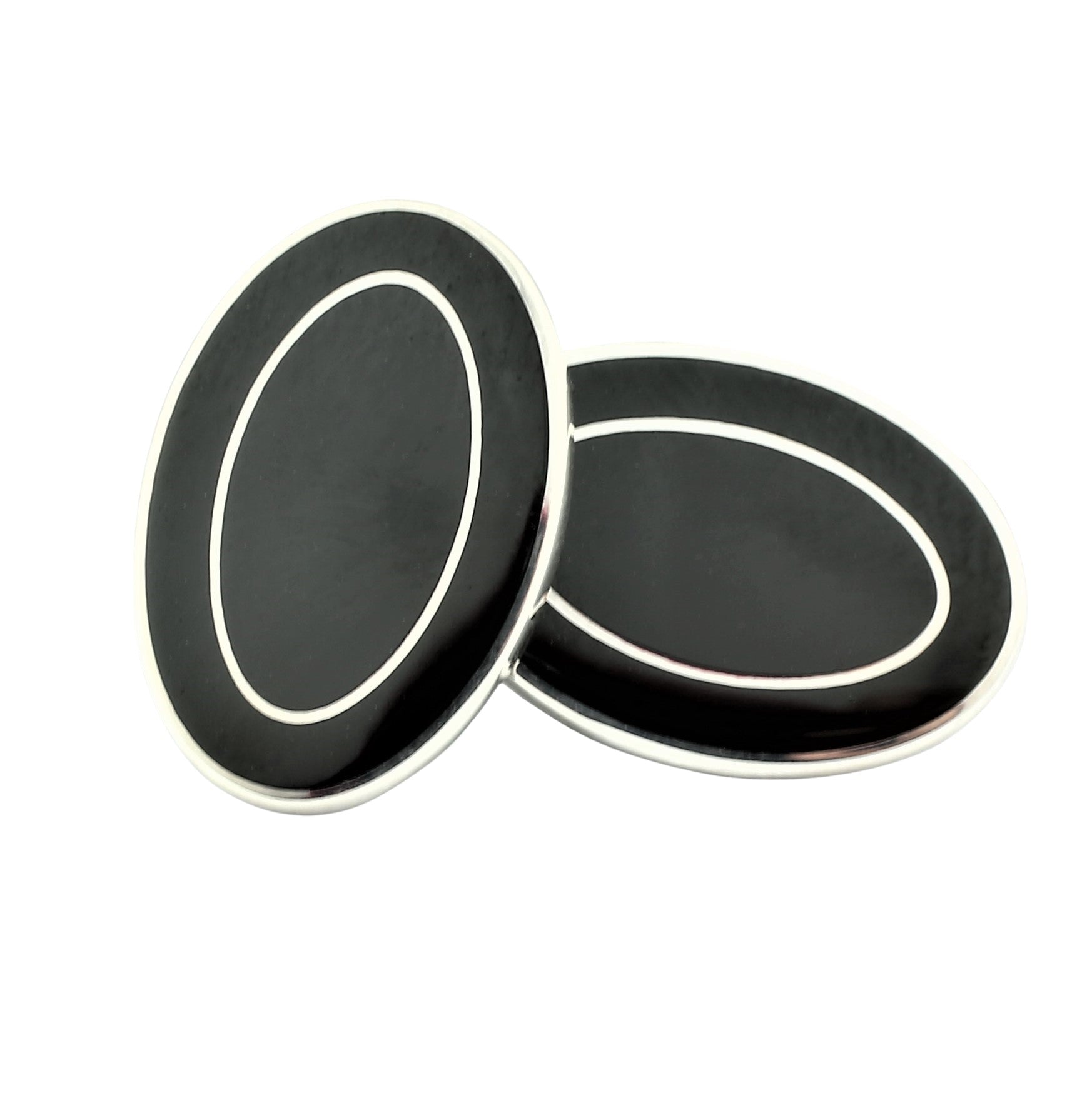 DOUBLE OVAL BLACK/BLACK ENAMEL sterling silver CUFFLINKS - main
