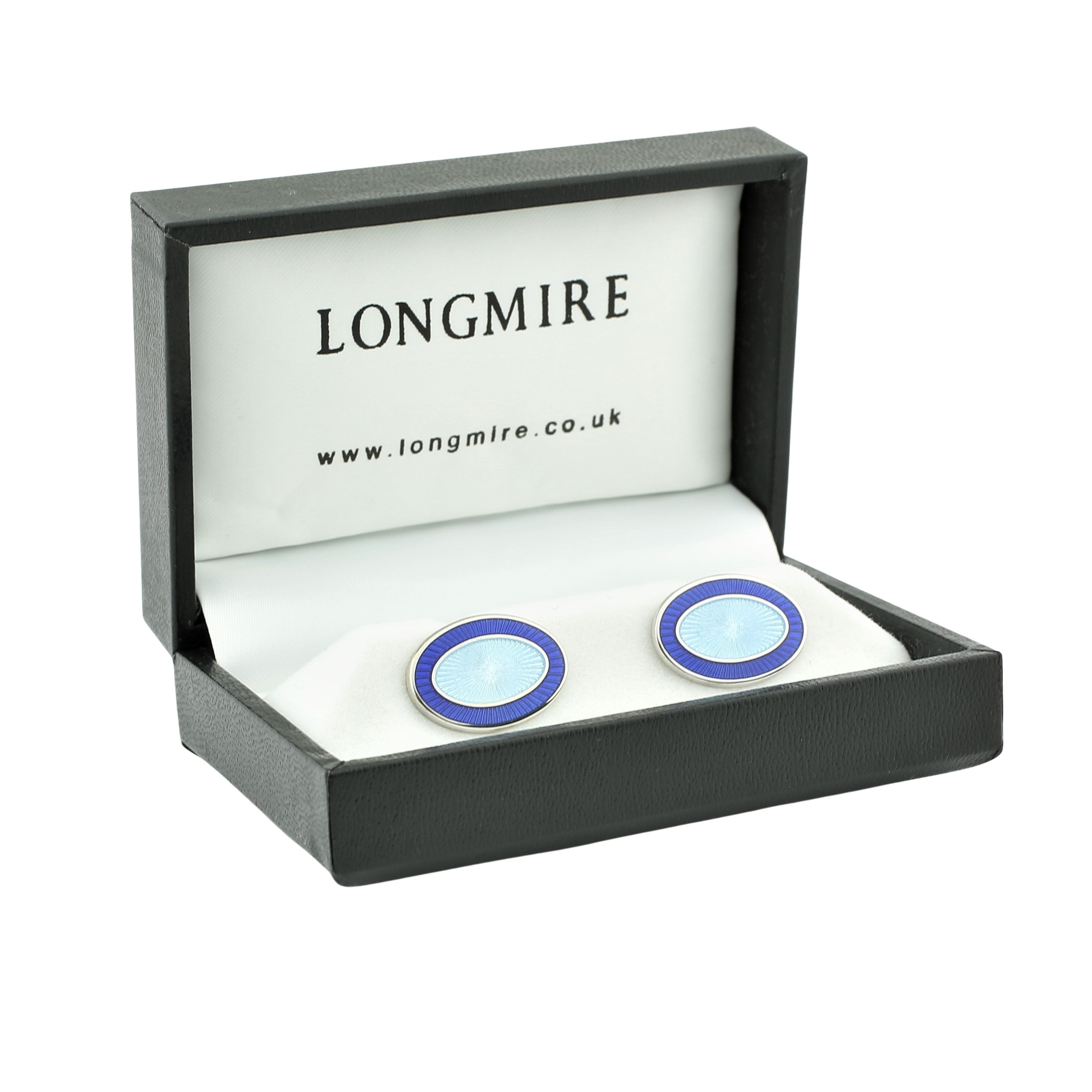 double oval dark blue/light blue enamel sterling silver t-bar cufflinks - boxed