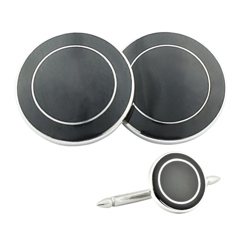 double circle black/black enamel sterling silver dress set - main