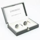 double circle black/black enamel cufflinks - boxed