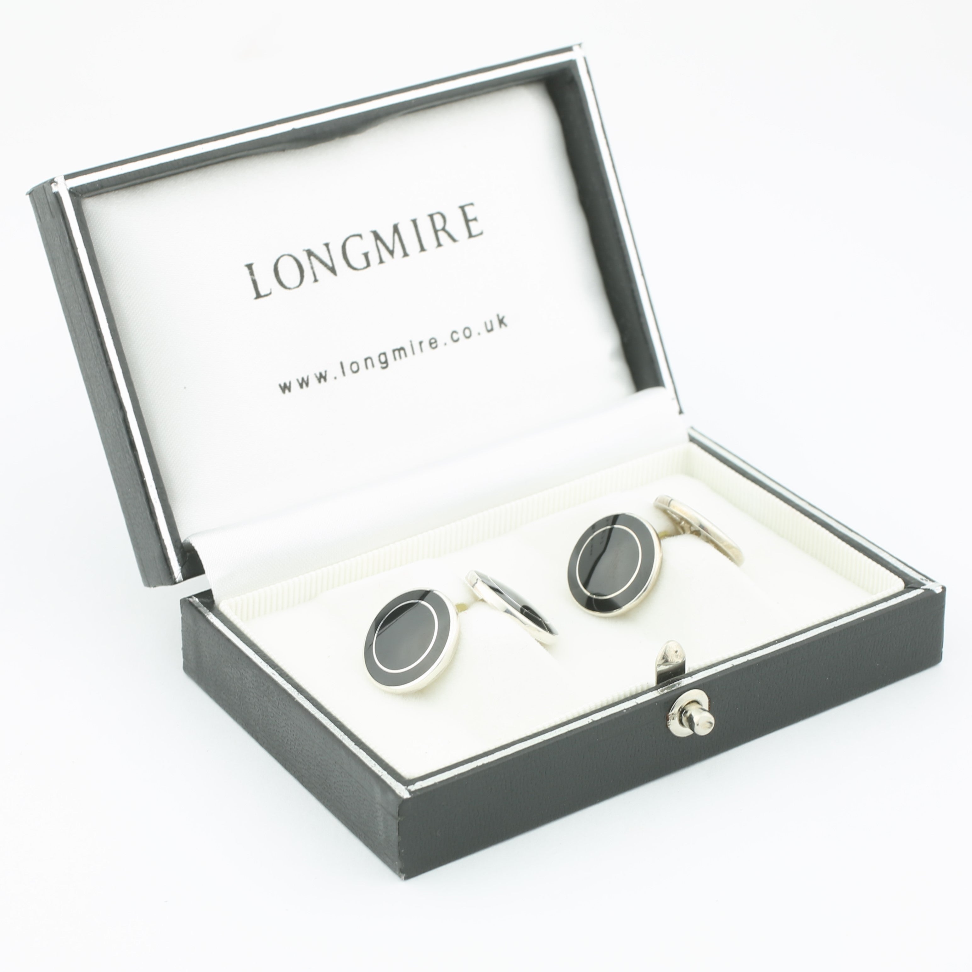 double circle black/black enamel cufflinks - boxed