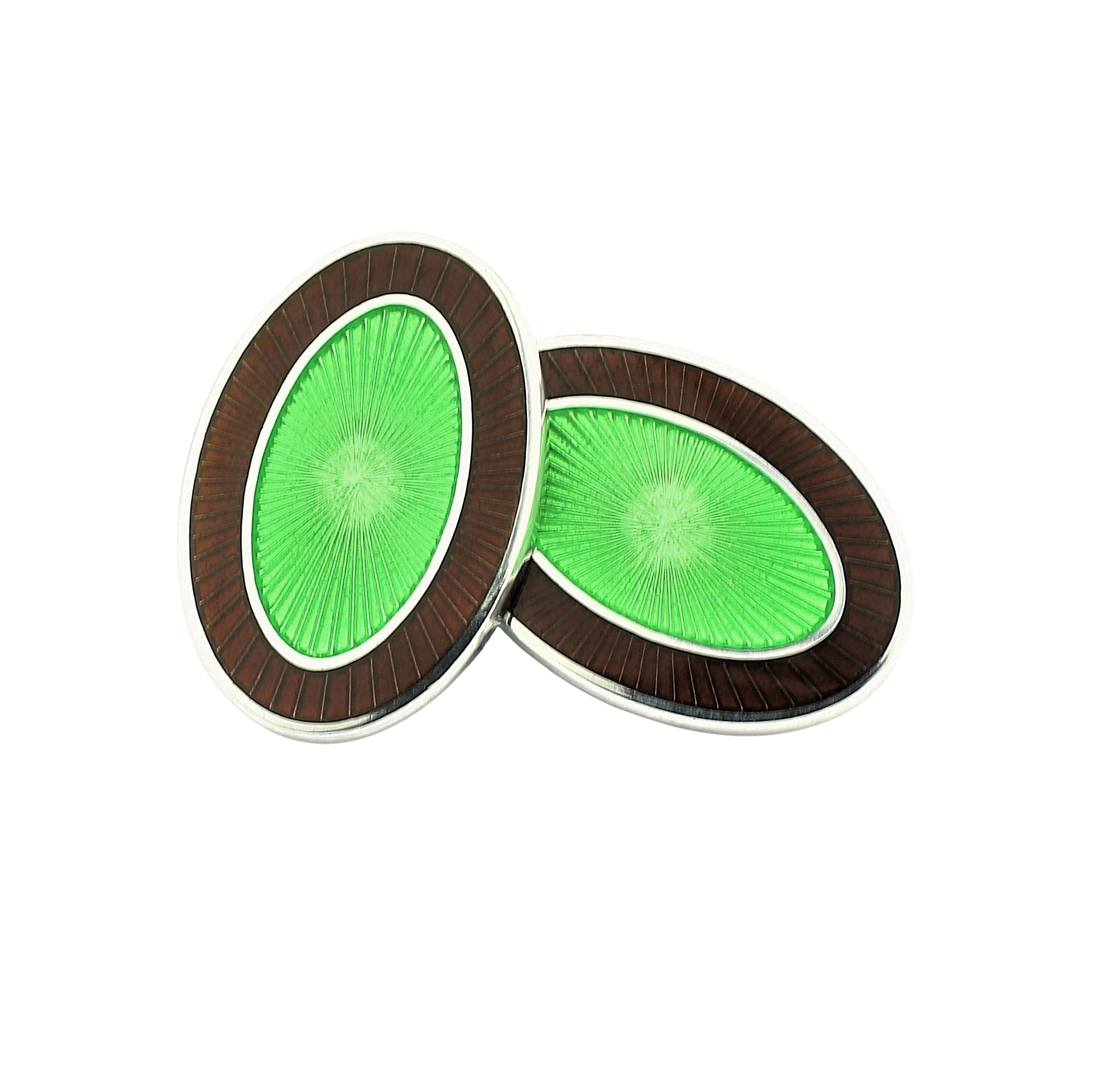 double oval chocolate brown/mint green sterling silver cufflinks - main