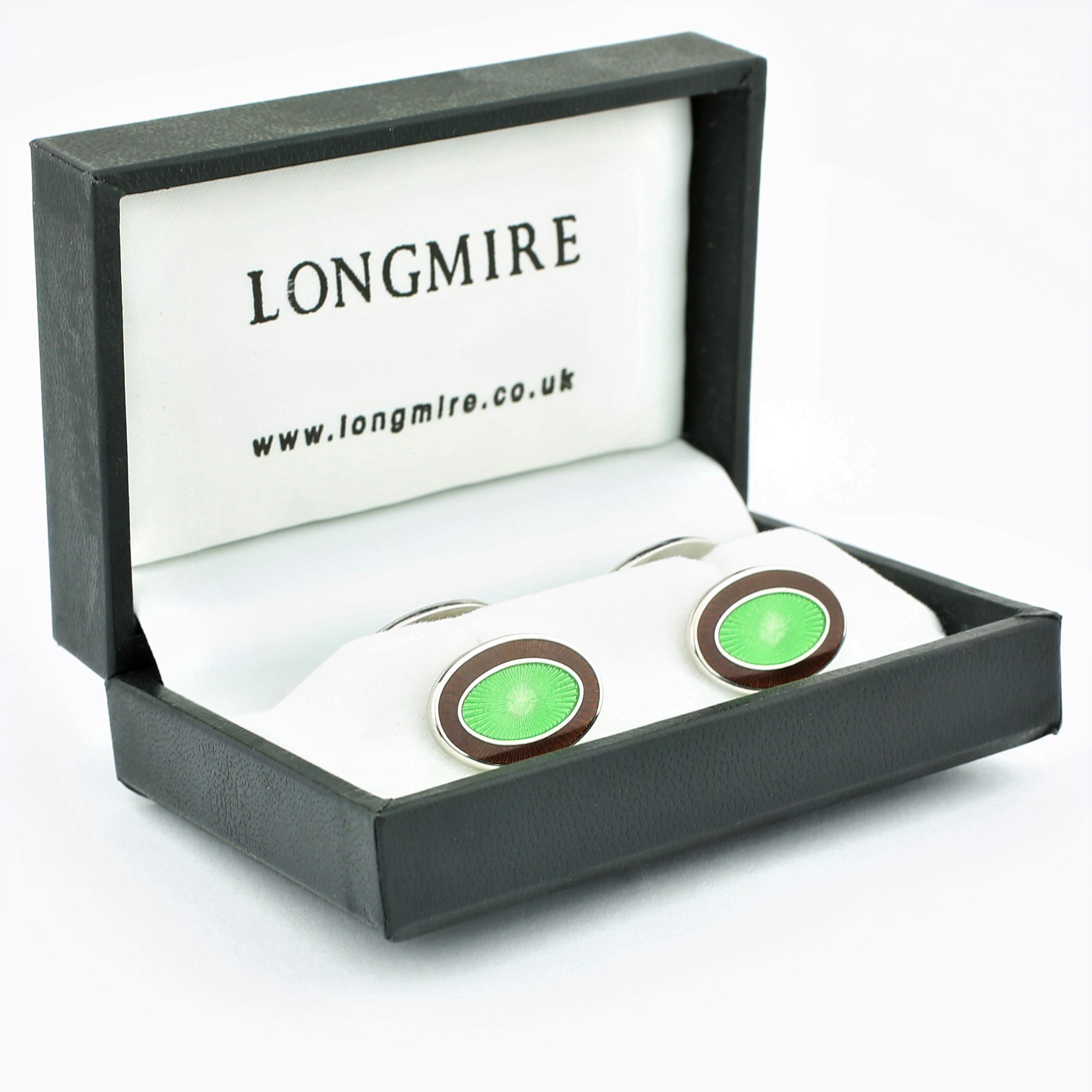 double oval chocolate brown/mint green cufflinks - boxed