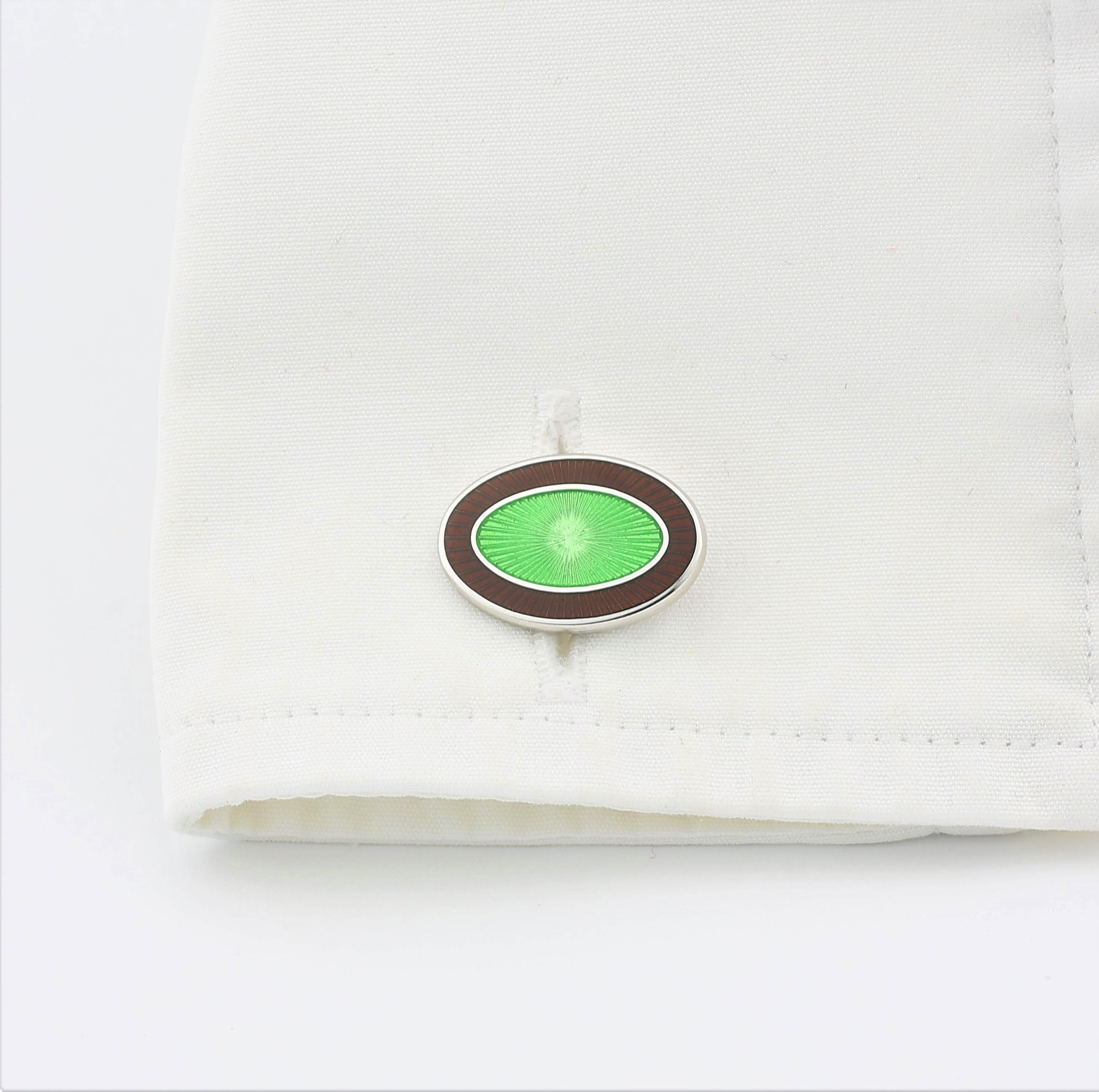 double oval chocolate brown/mint green cufflinks - cuff