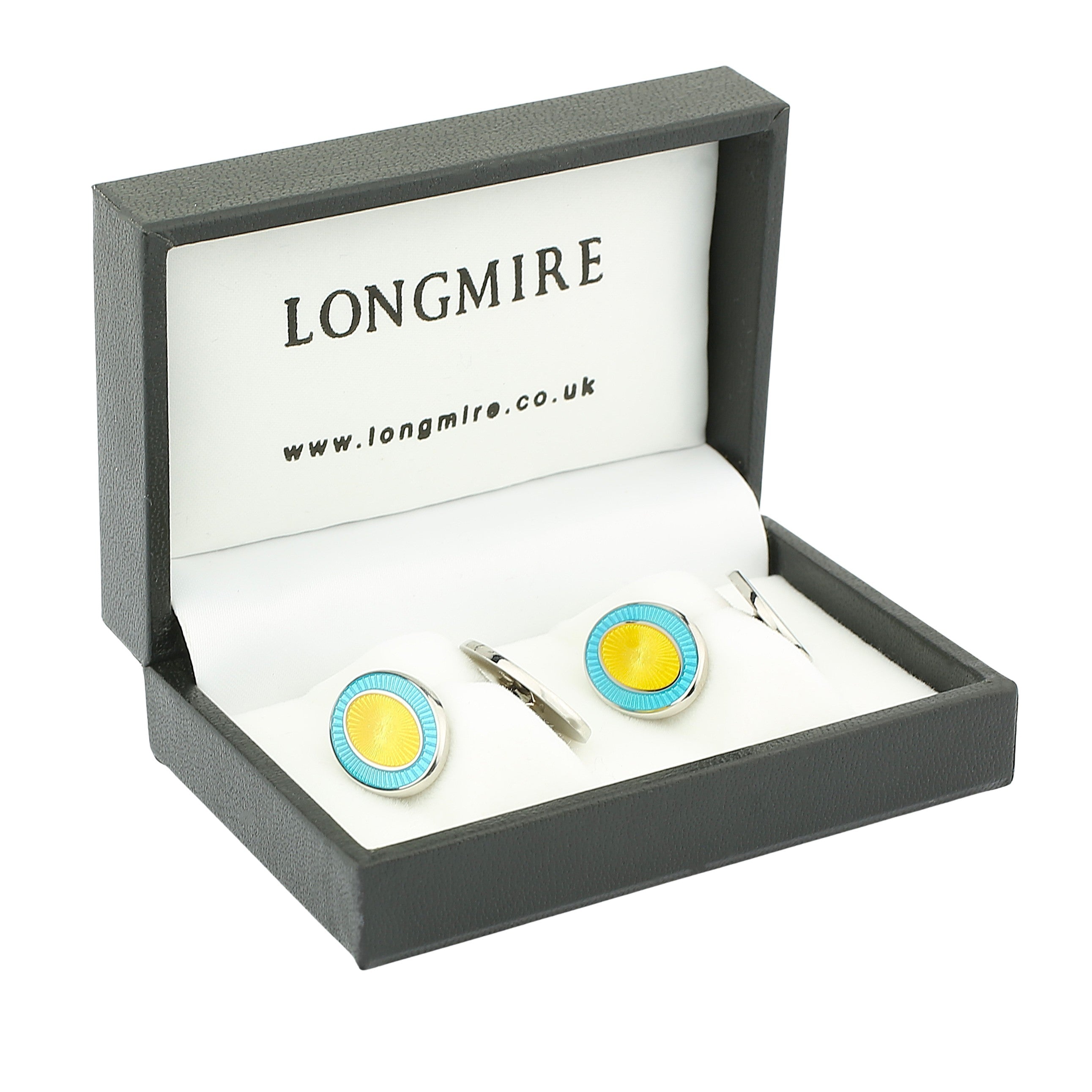 double oval aquamarine/summer yellow sterling silver cufflinks - boxed