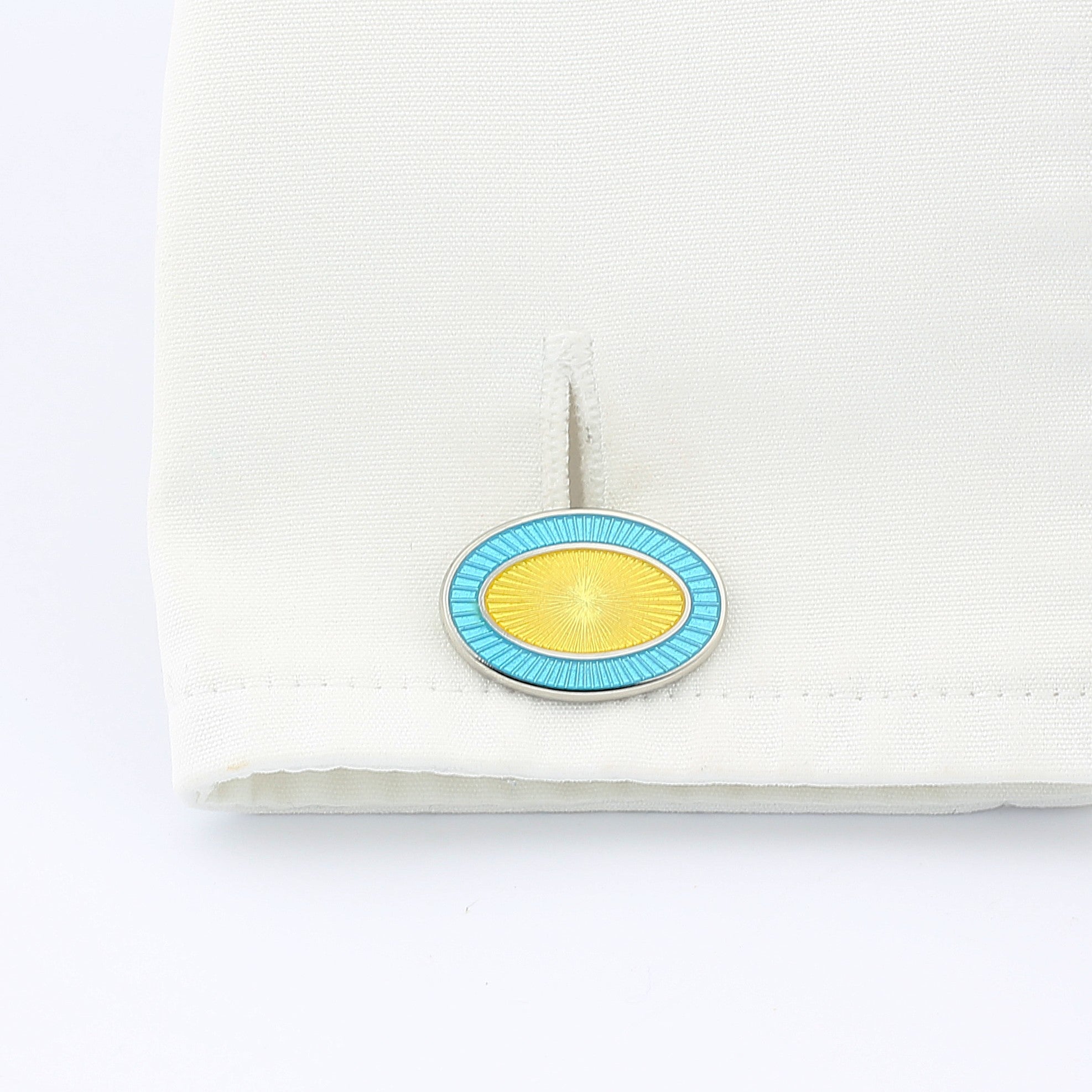 double oval aquamarine/summer yellow sterling silver cufflinks - cuff