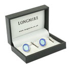 double oval cornflower/ice blue sterling silver cufflinks - boxed