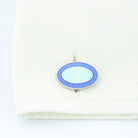 double oval cornflower/ice blue sterling silver cufflinks - cuff