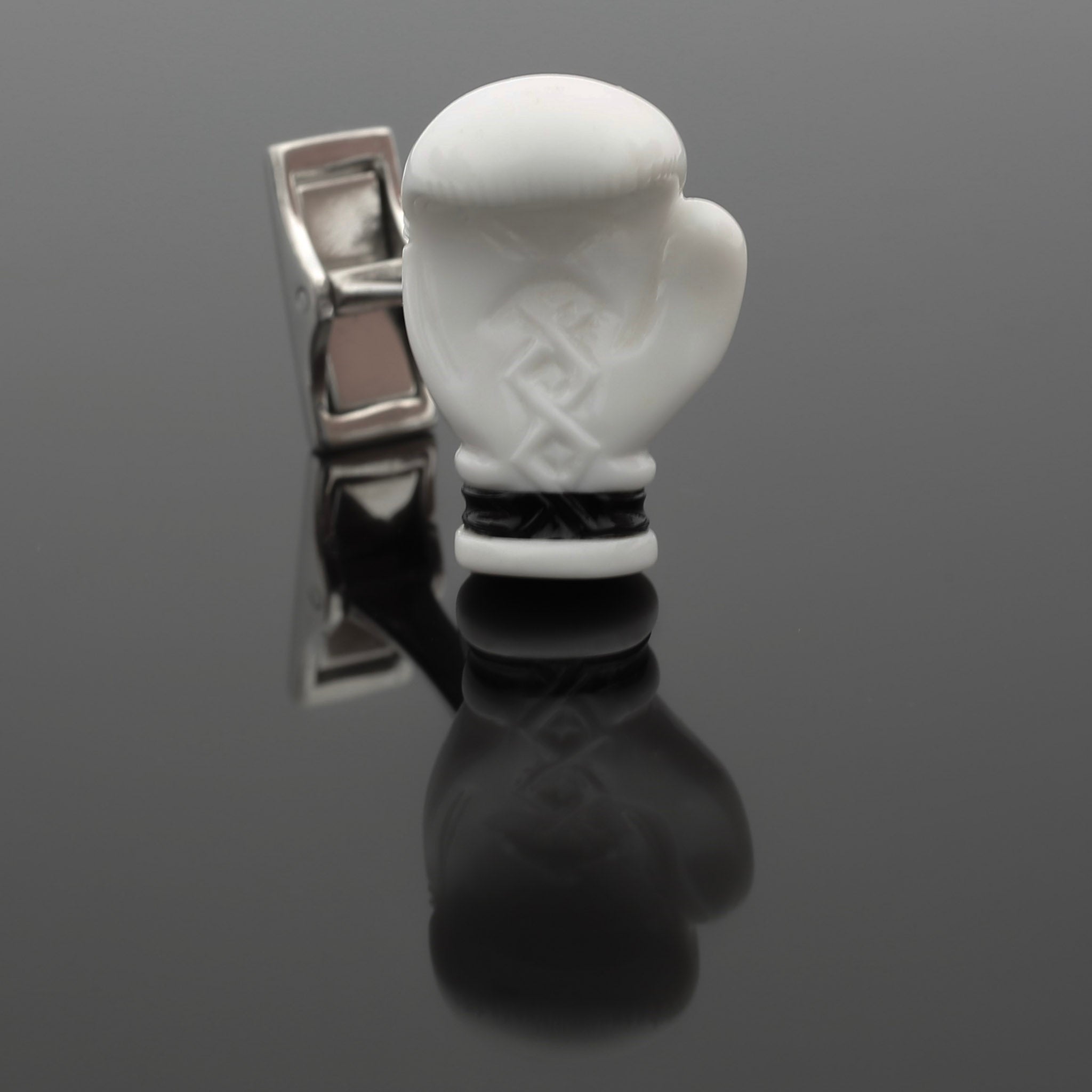 boxing glove cufflinks cacholong & onyx - main