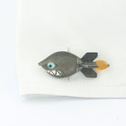shark torpedo obsidian sterling silver cufflinks - cuff