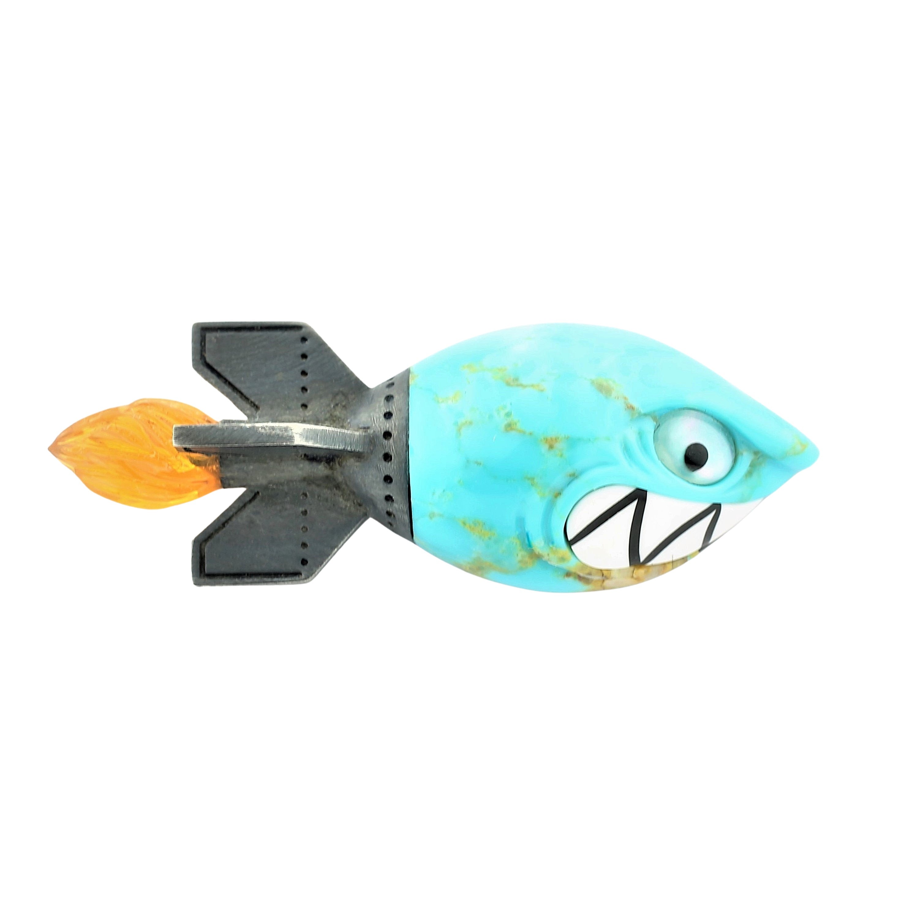 shark torpedo turquoise sterling silver cufflinks - main