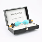 shark torpedo turquoise cufflinks - boxed