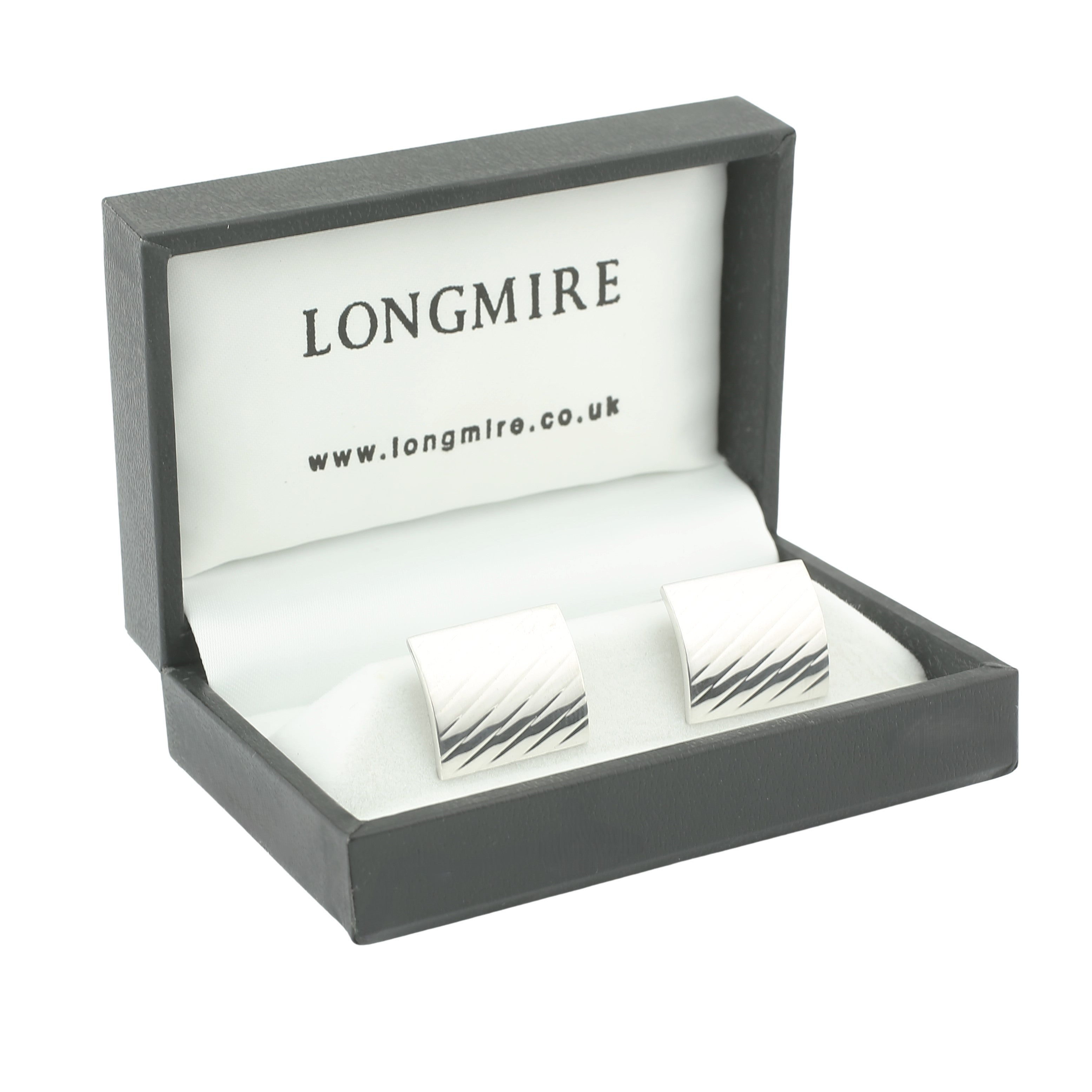 horizontal oblong curved sterling silver cufflinks - boxed