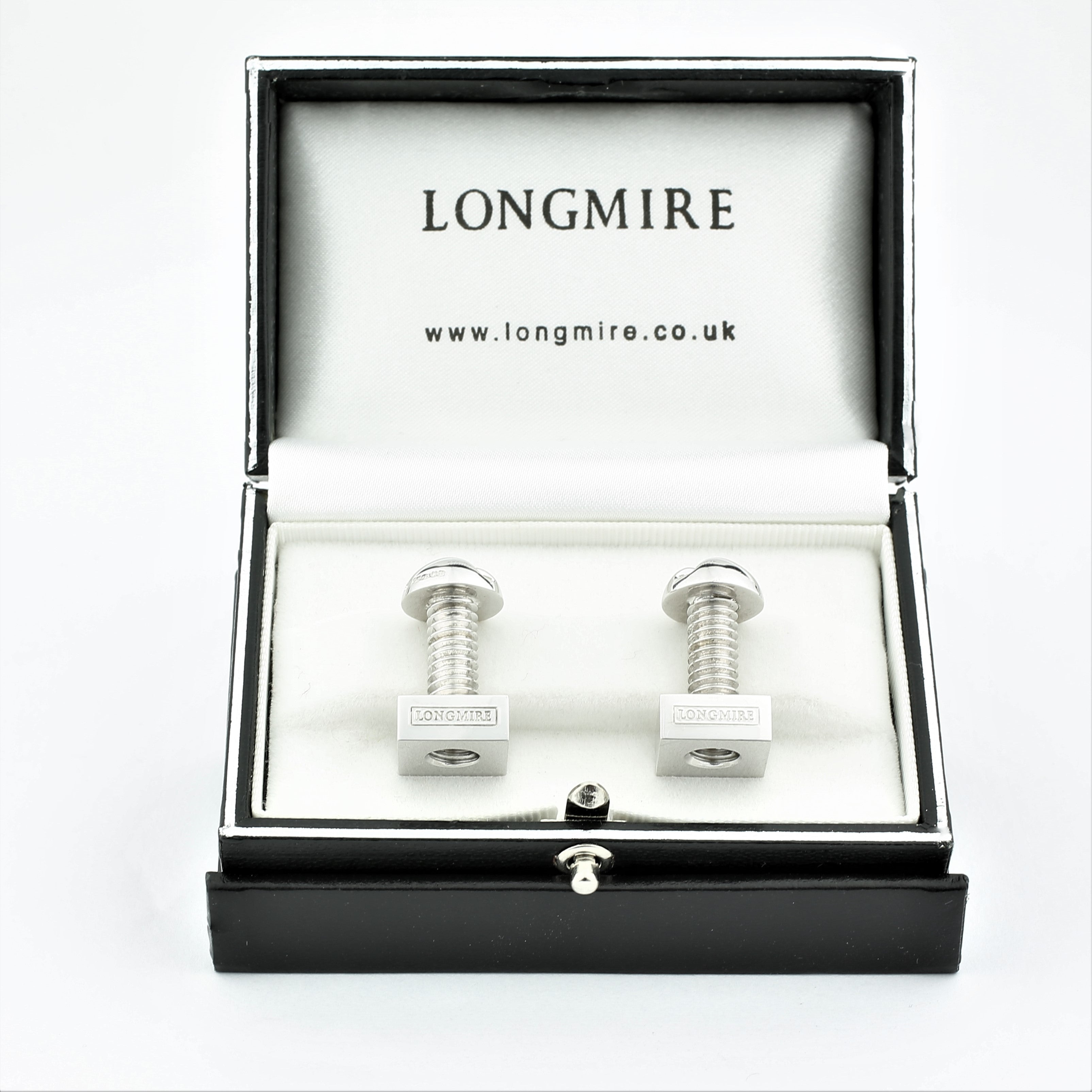 Nut and bolt cufflinks in silver - boxed