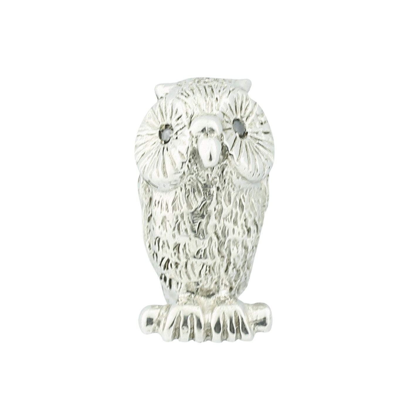 black diamond eyed owl cufflinks in silver - front