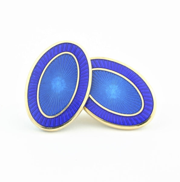 double oval blue/blue enamel cufflinks