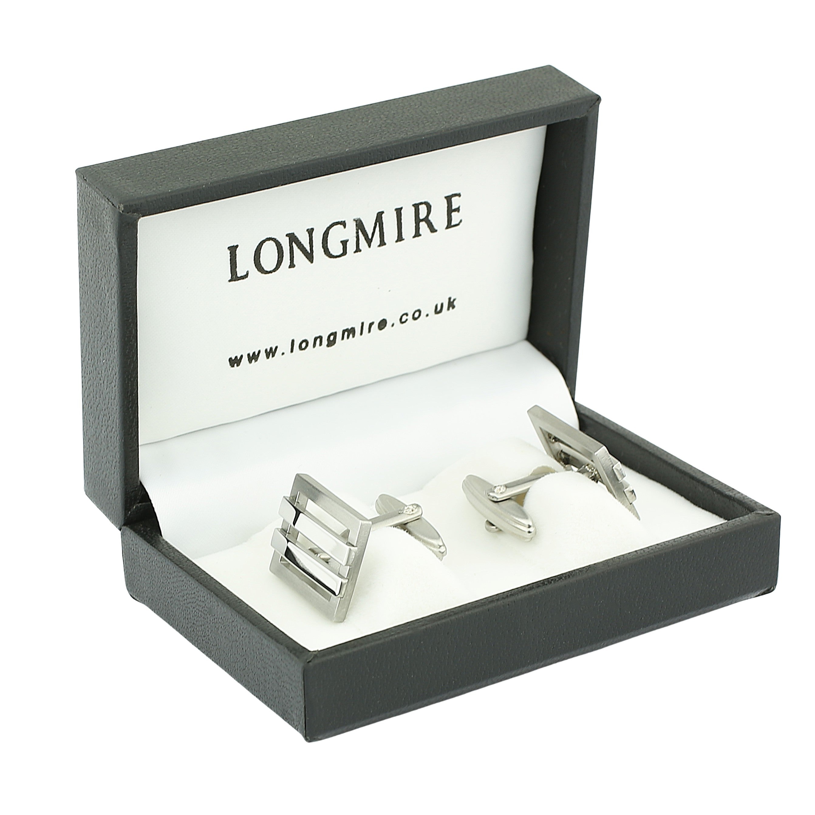 rectangle double bar steel cufflinks - boxed