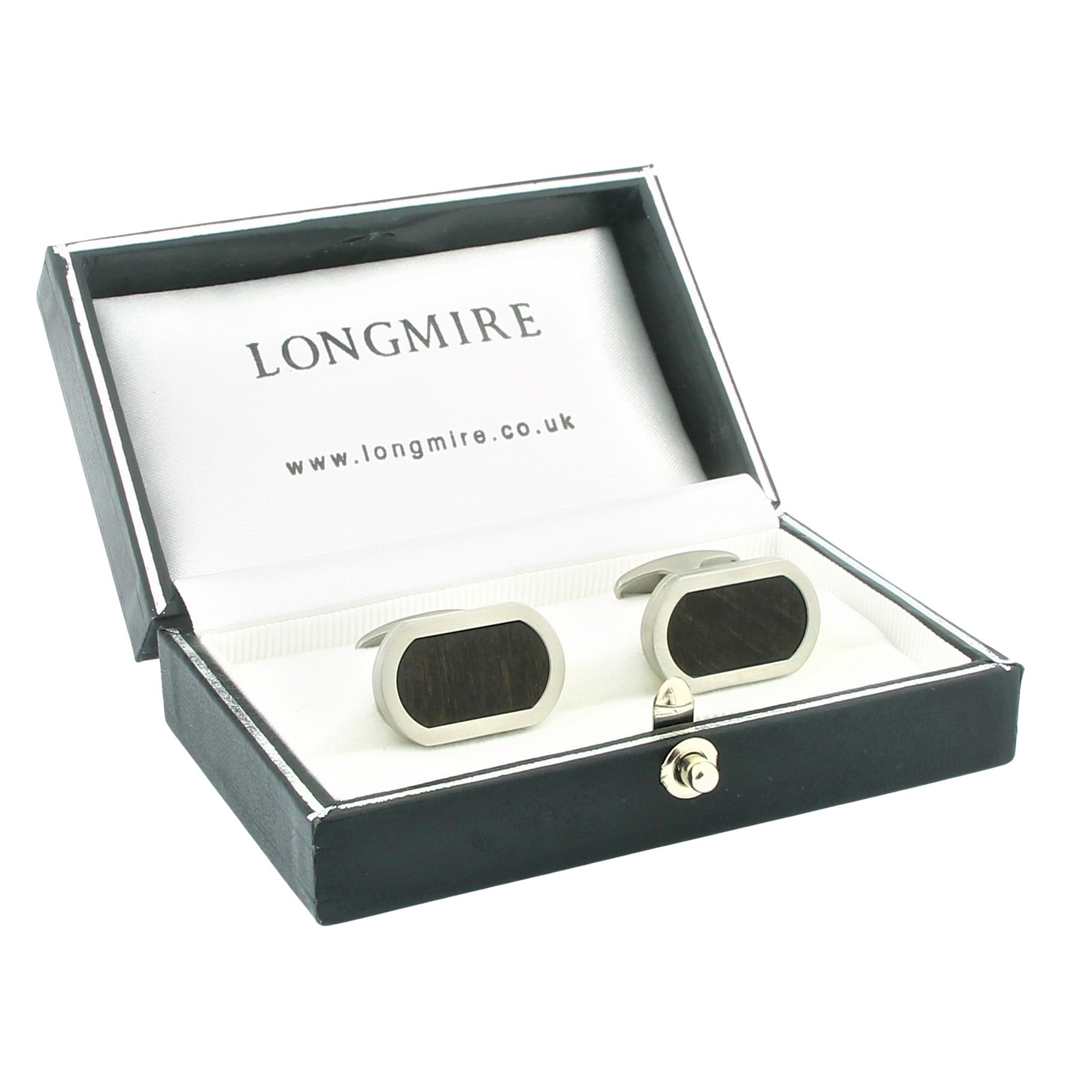 matt ebony oblong steel cufflinks - boxed