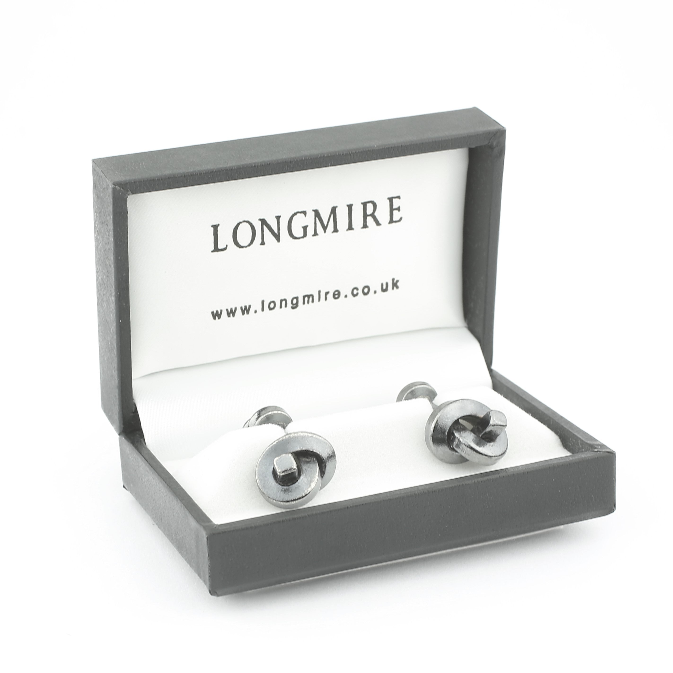 solid knot black rhodium plated steel cufflinks - boxed