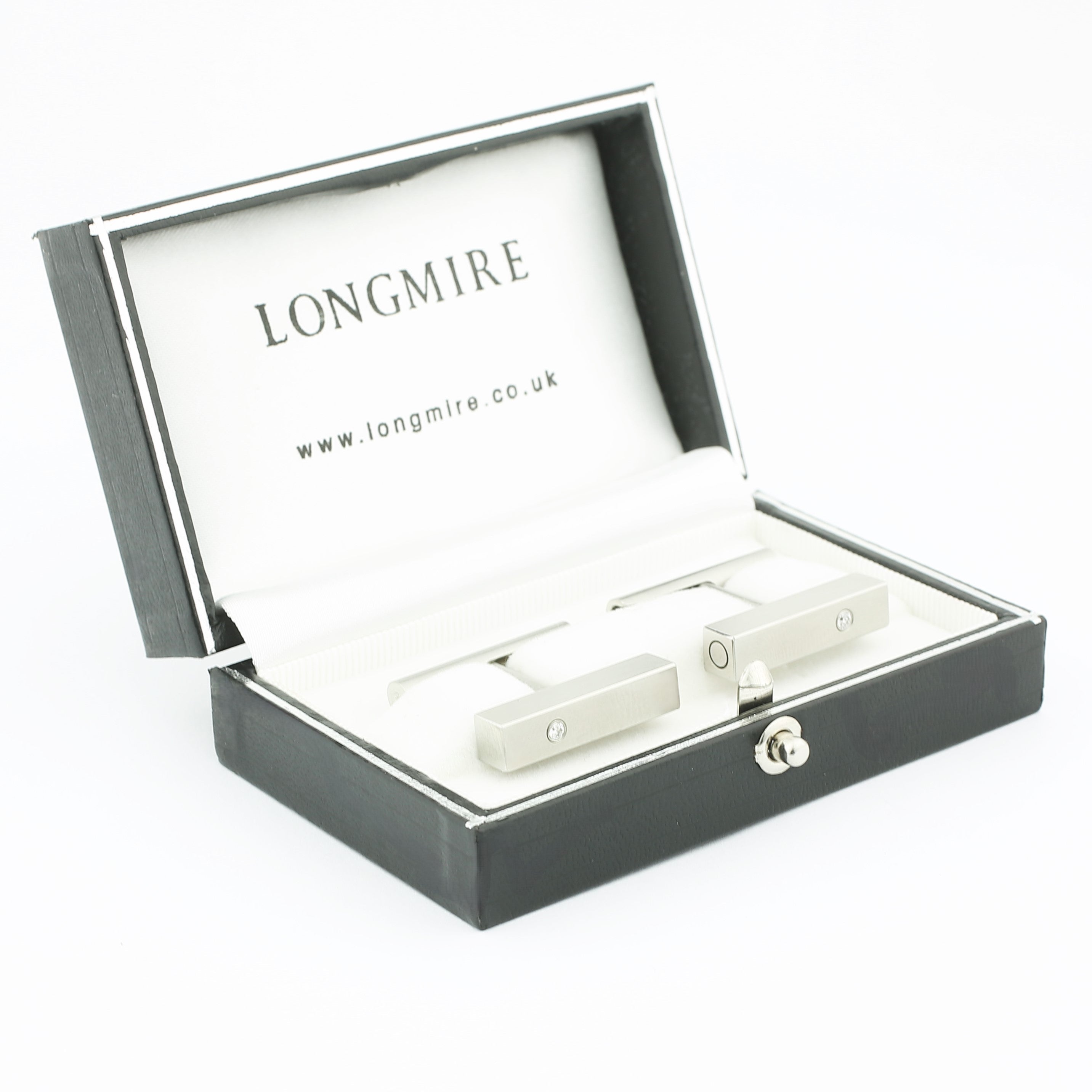 h-bar solid steel with diamond inset cufflinks - boxed