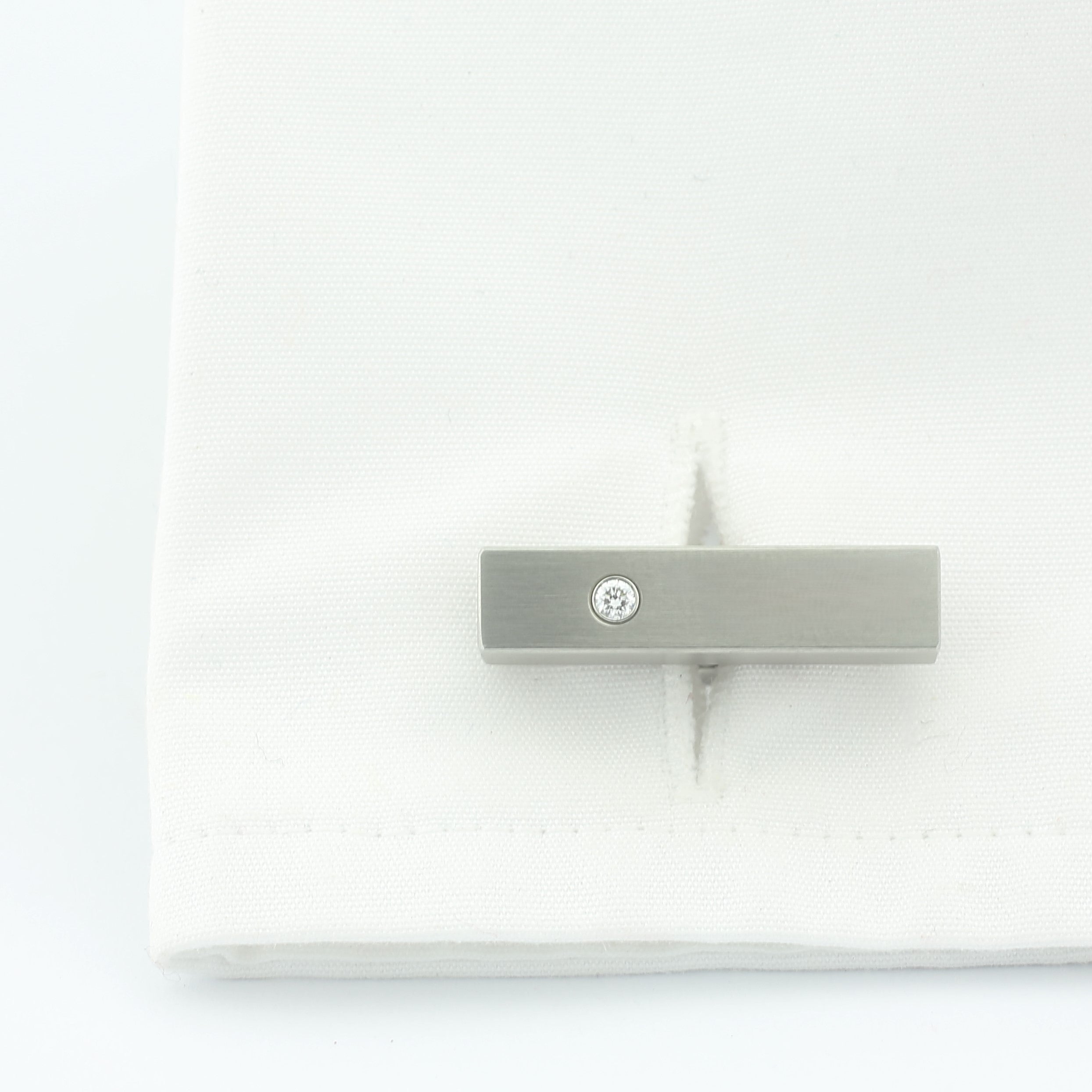 h-bar solid steel with diamond inset cufflinks - cuff