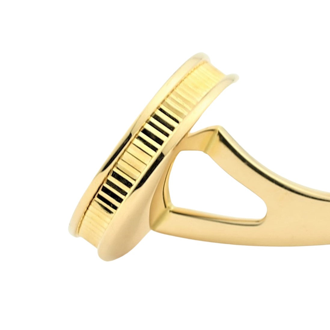 tahitian mother of pearl reeded edge 18ct yellow gold cufflinks - side