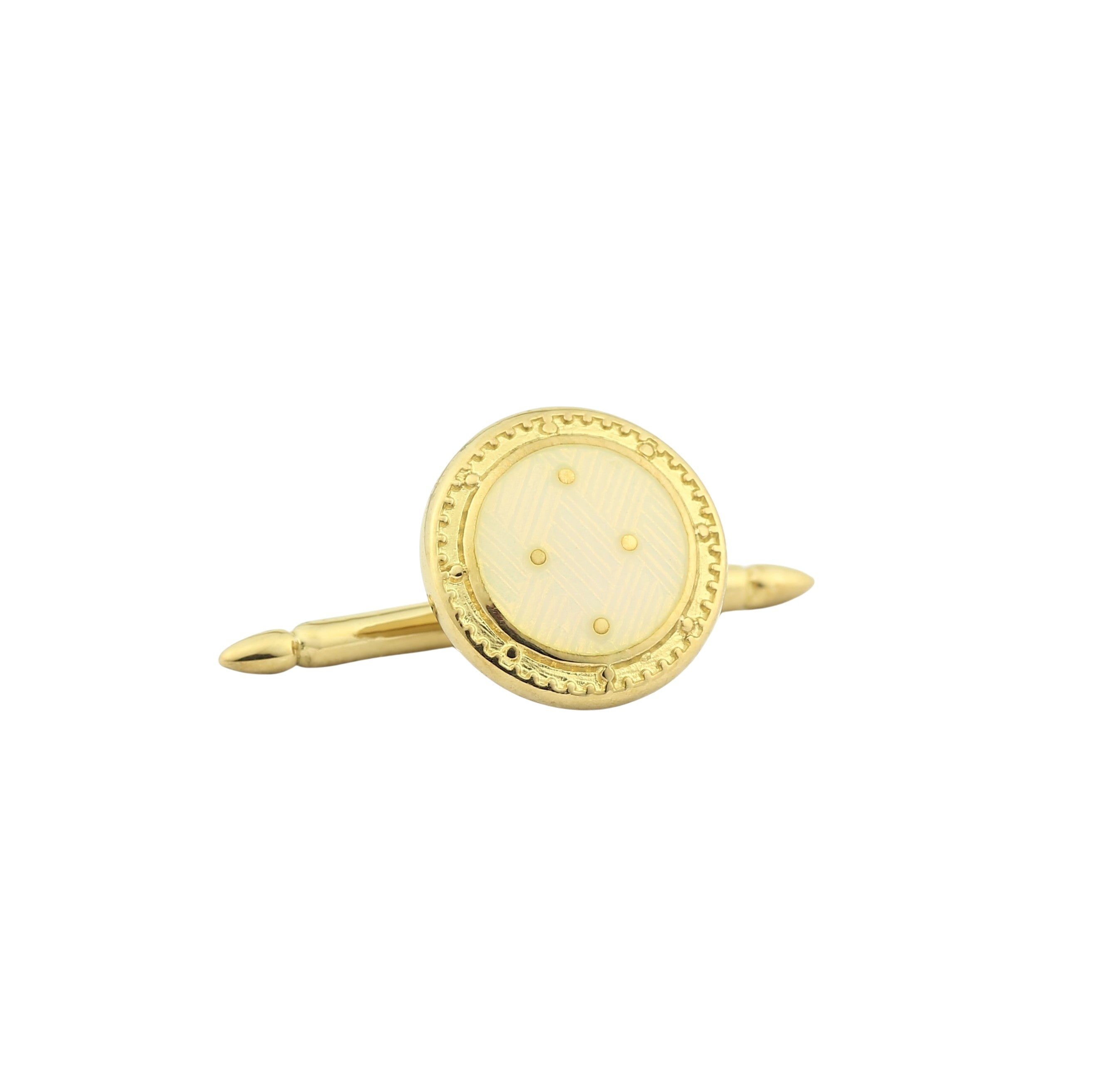 BASKET WEAVE CREAM ENAMEL dress set 18ct YELLOW GOLD - stud