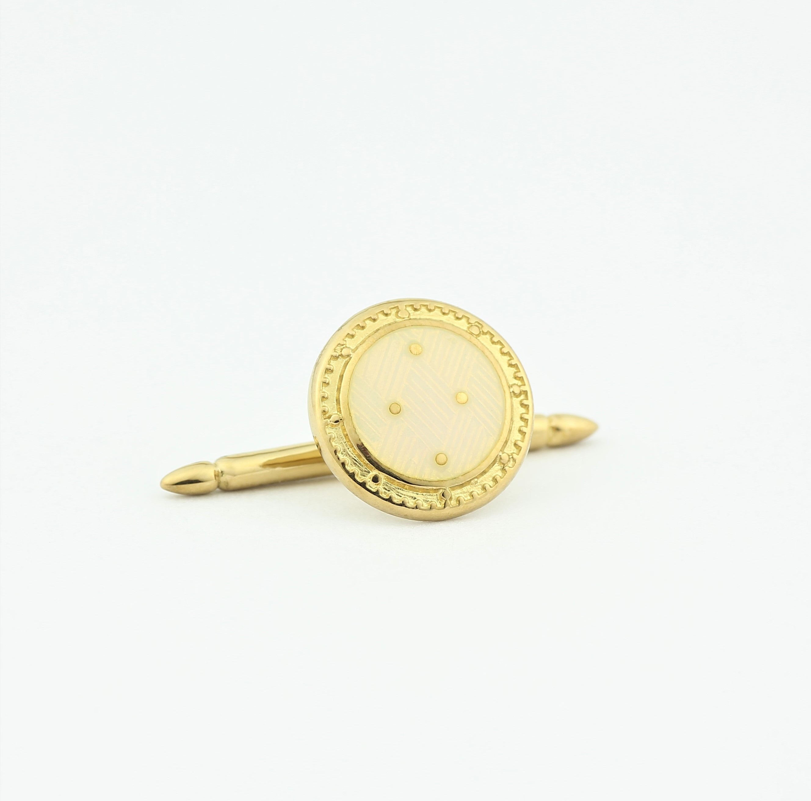 BASKET WEAVE CREAM ENAMEL stud 18ct YELLOW GOLD