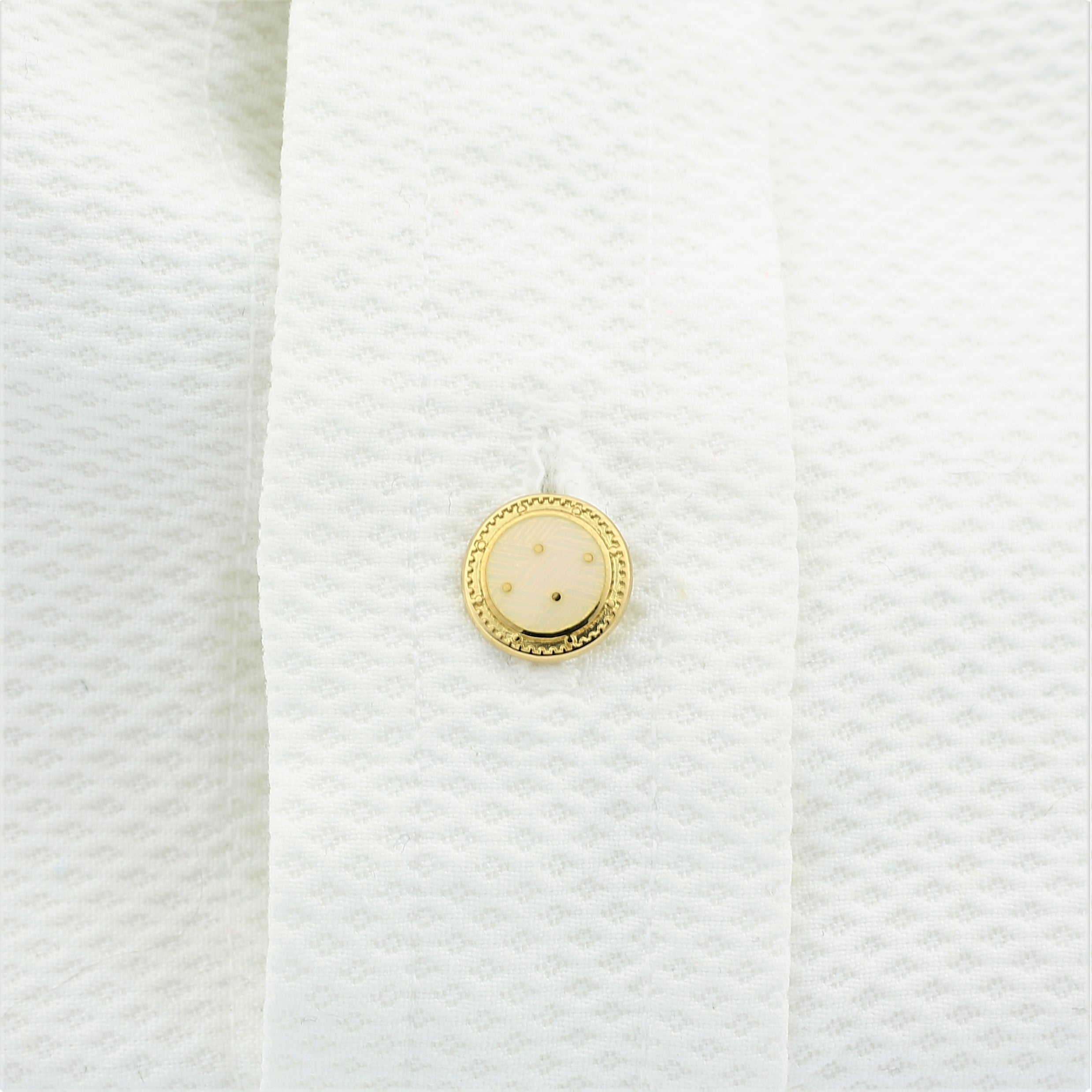 BASKET WEAVE CREAM ENAMEL stud 18ct YELLOW GOLD - shirt