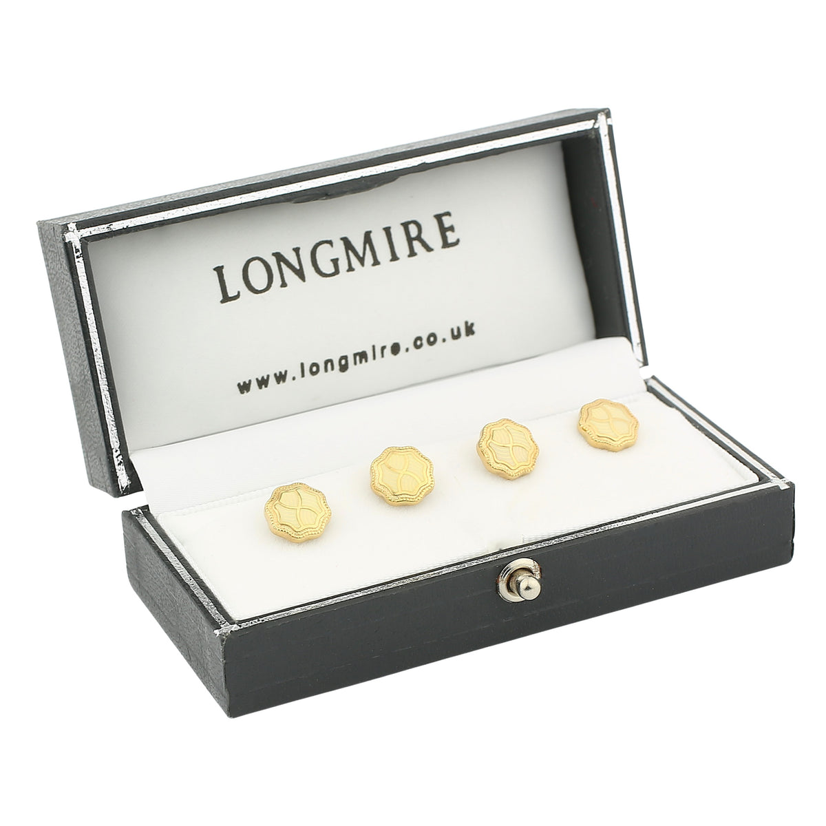 wavy cream 18ct yellow gold shirt studs - boxed