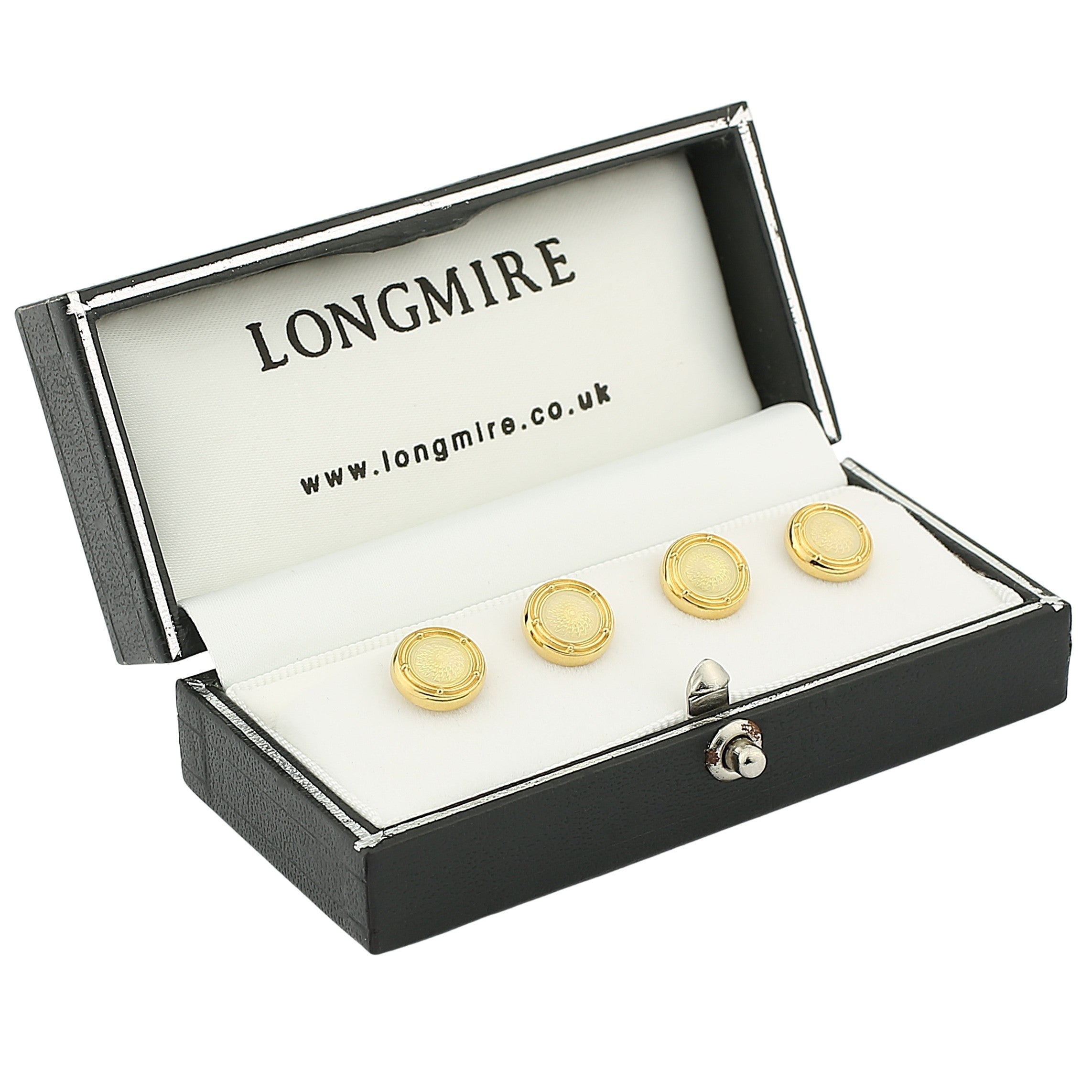 spiral cream enamel 18ct yellow gold shirt studs - boxed