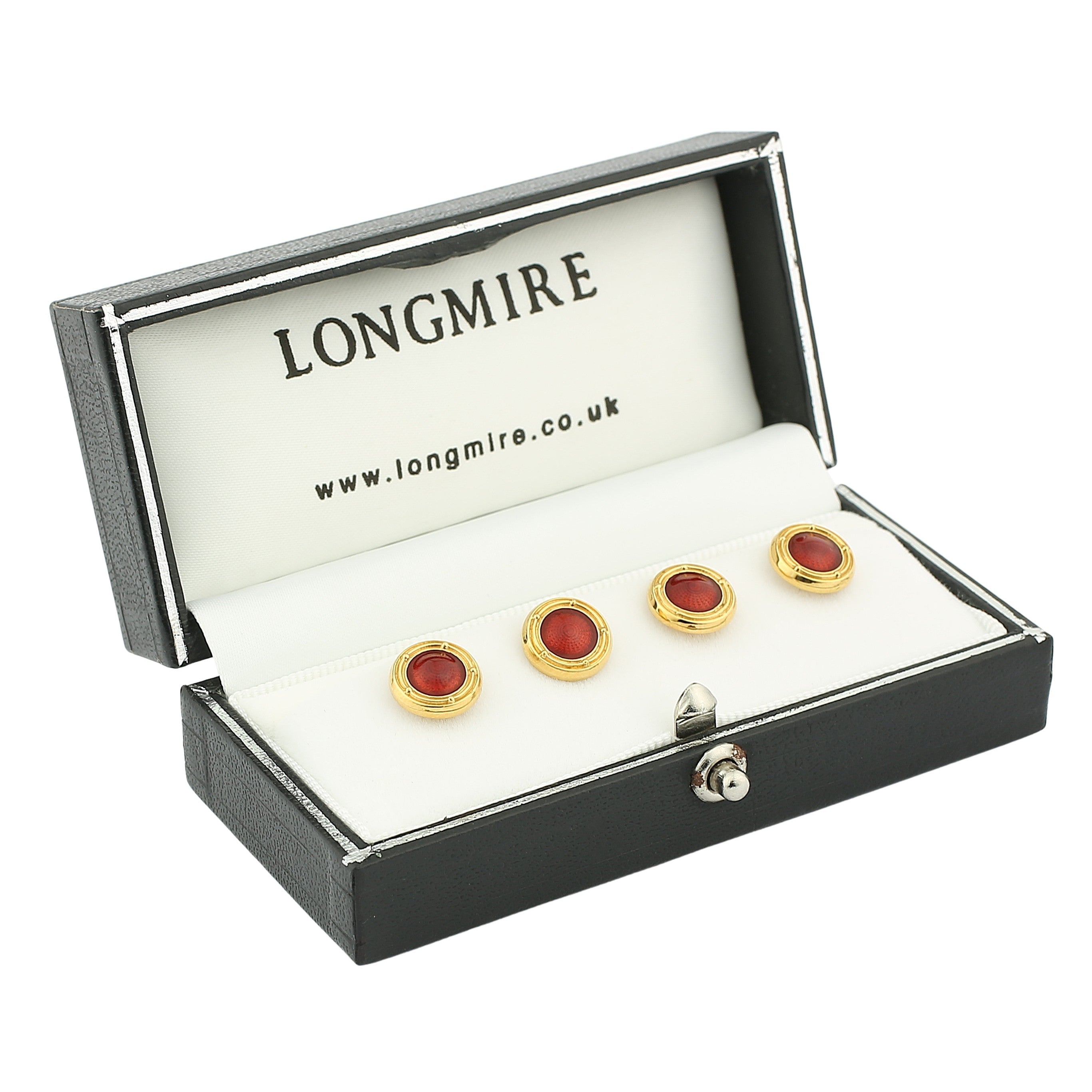 spiral red enamel 18ct yellow gold shirt studs - boxed