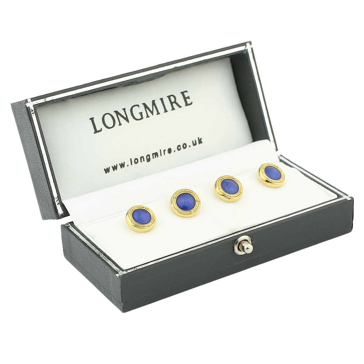 spiral blue enamel 18ct yellow gold shirt studs - boxed