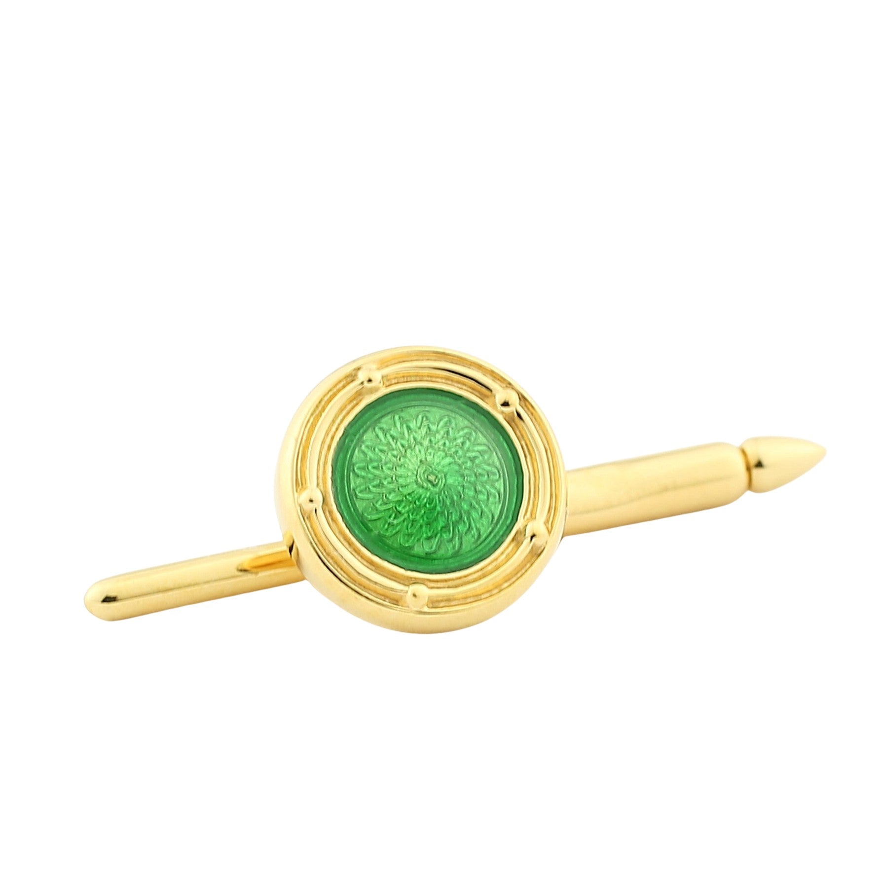 spiral translucent emerald green enamel 18ct yellow gold shirt studs - main