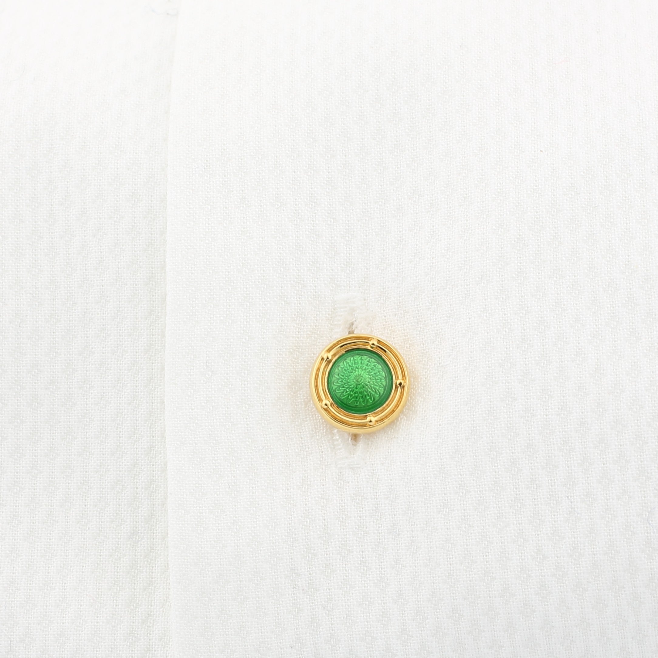 spiral translucent emerald green enamel 18ct yellow gold shirt studs - cuff