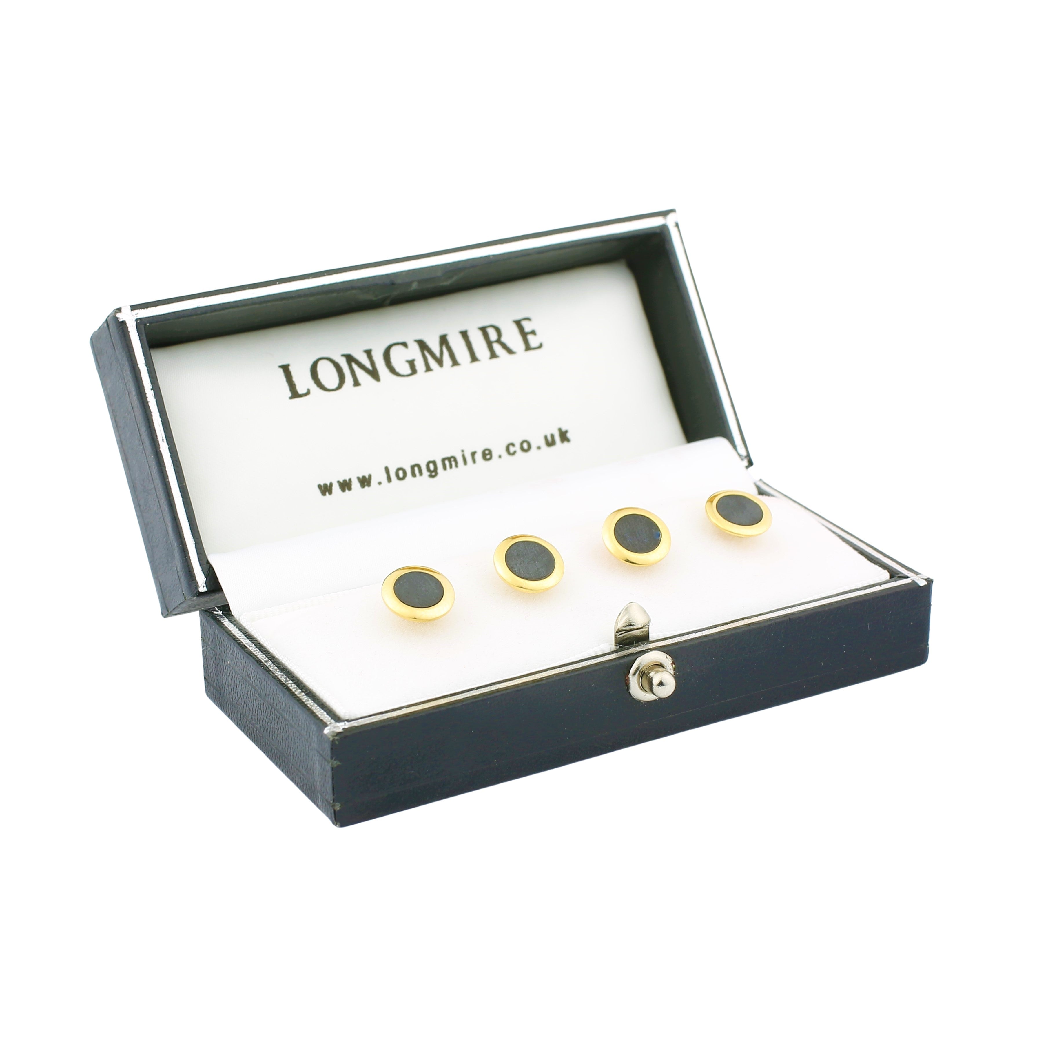 onyx 18ct yellow gold shirt studs - boxed