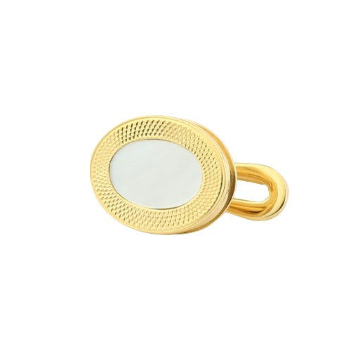 MOTHER OF PEARL STUDS WITH REEDED EDGE 18ct YELLOW GOLD - main