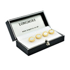 mother of pearl reeded edge 18ct yellow gold shirt studs - boxed