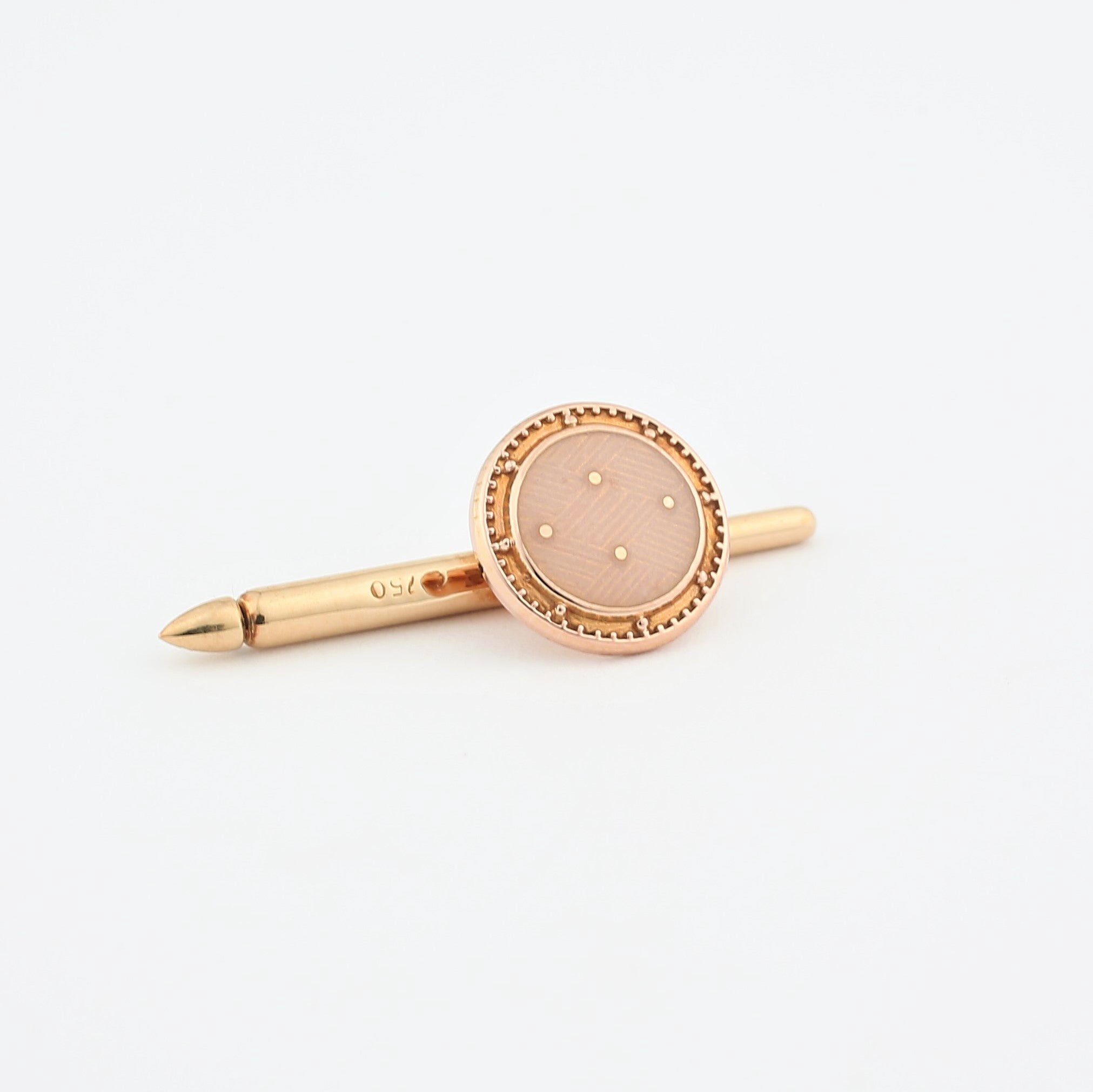 basket weave shirt stud blush enamel 18ct rose gold