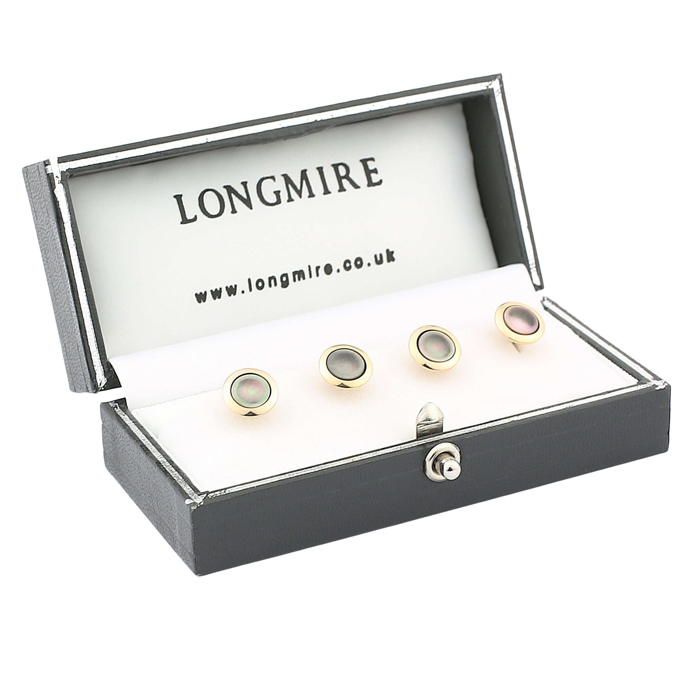 tahitian mother of pearl 18ct rose gold shirt studs - boxed