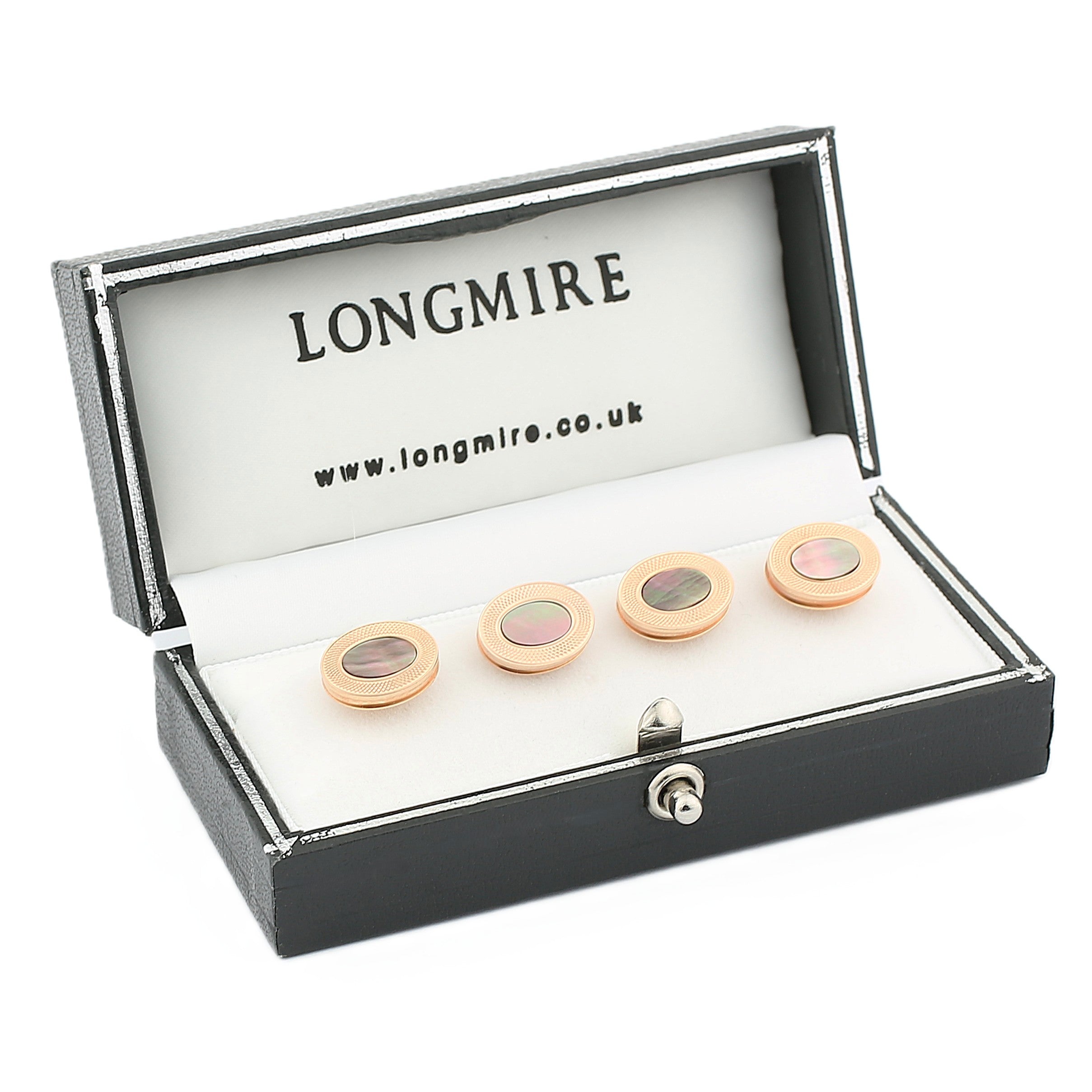 tahitian mother of pearl reeded edge oval 18ct rose gold shirt studs - main