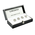 black basket weave black/translucent enamel 18ct white gold shirt studs - boxed