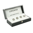 double circle black/transparent enamel shirt studs 18ct white gold - boxed